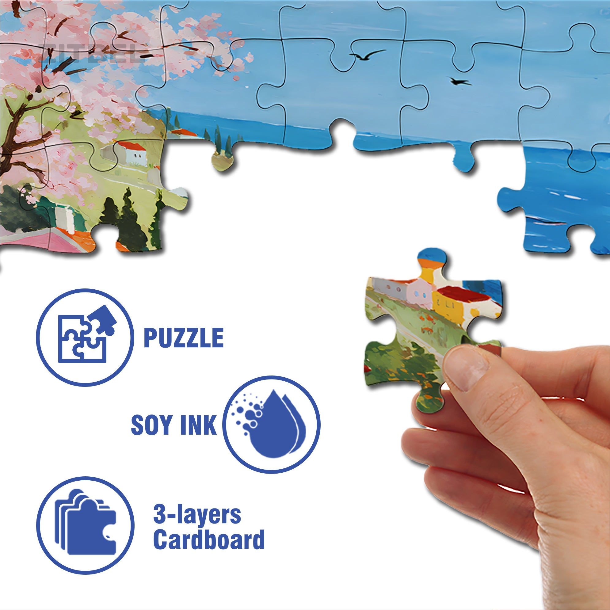 Seaside Town 500pcs/1000pcs Jigsaw Puzzle, Scratch-Resistant, Interactive Family Game & Brain-Boosting DIY Decor, Perfect for Halloween, Christmas & New Year Gifts, Family Puzzle Game