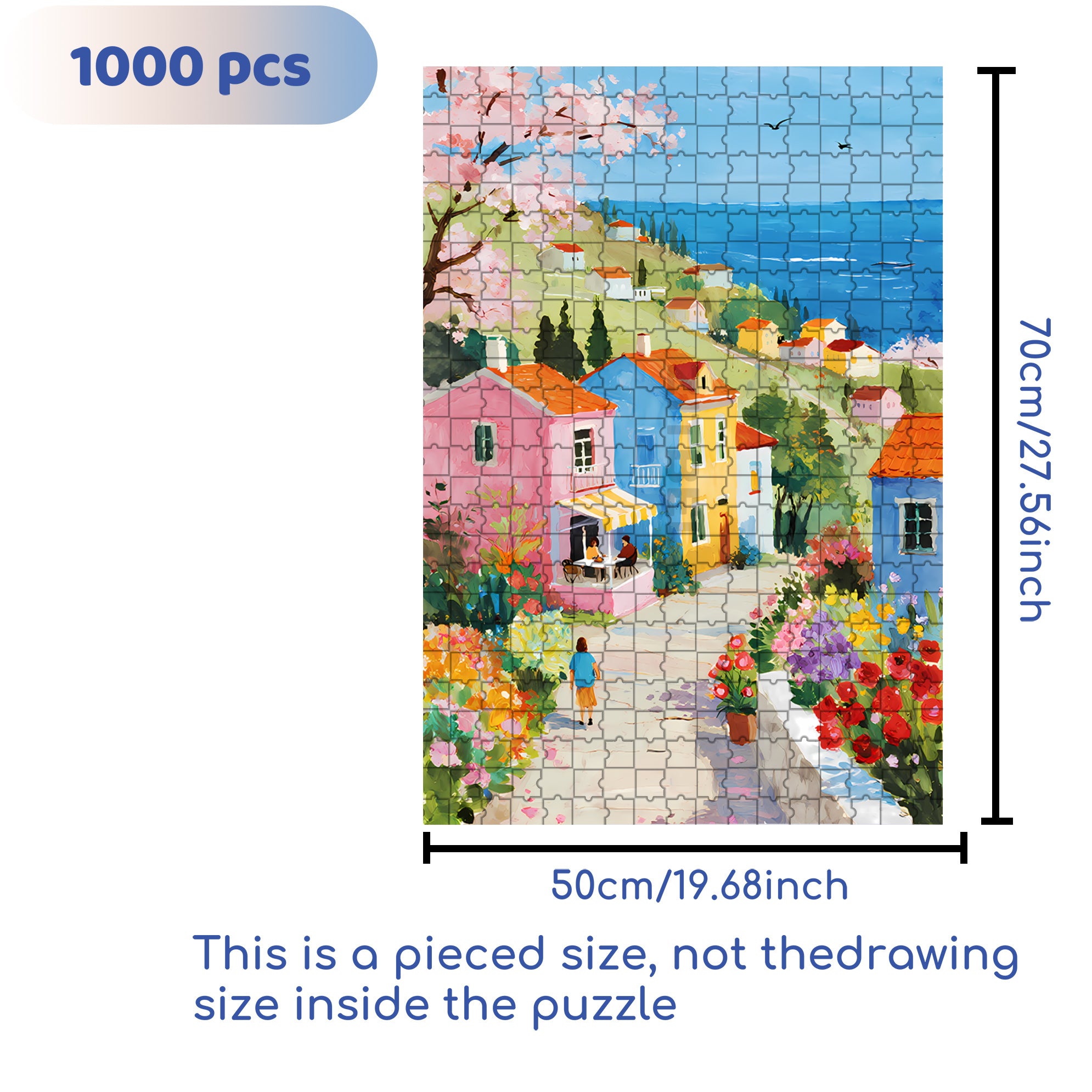 Seaside Town 500pcs/1000pcs Jigsaw Puzzle, Scratch-Resistant, Interactive Family Game & Brain-Boosting DIY Decor, Perfect for Halloween, Christmas & New Year Gifts, Family Puzzle Game