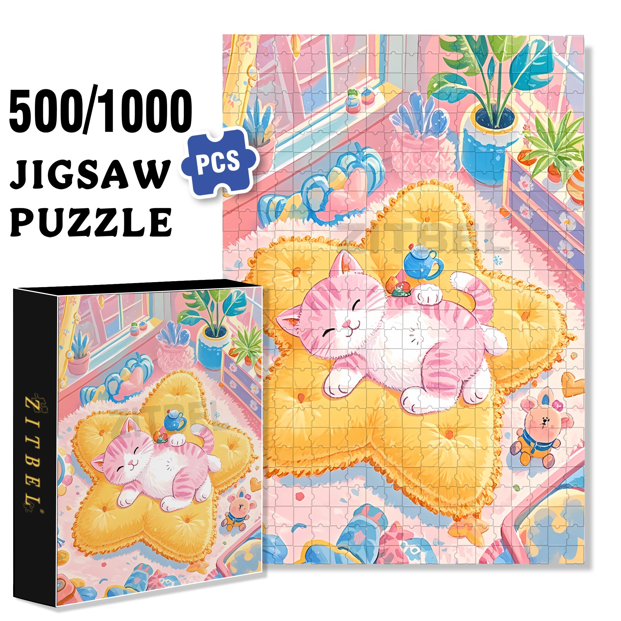 Star 500pcs/1000pcs Jigsaw Puzzle, Scratch-Resistant, Interactive Family Game & Brain-Boosting DIY Decor, Perfect for Halloween, Christmas & New Year Gifts, Family Puzzle Game