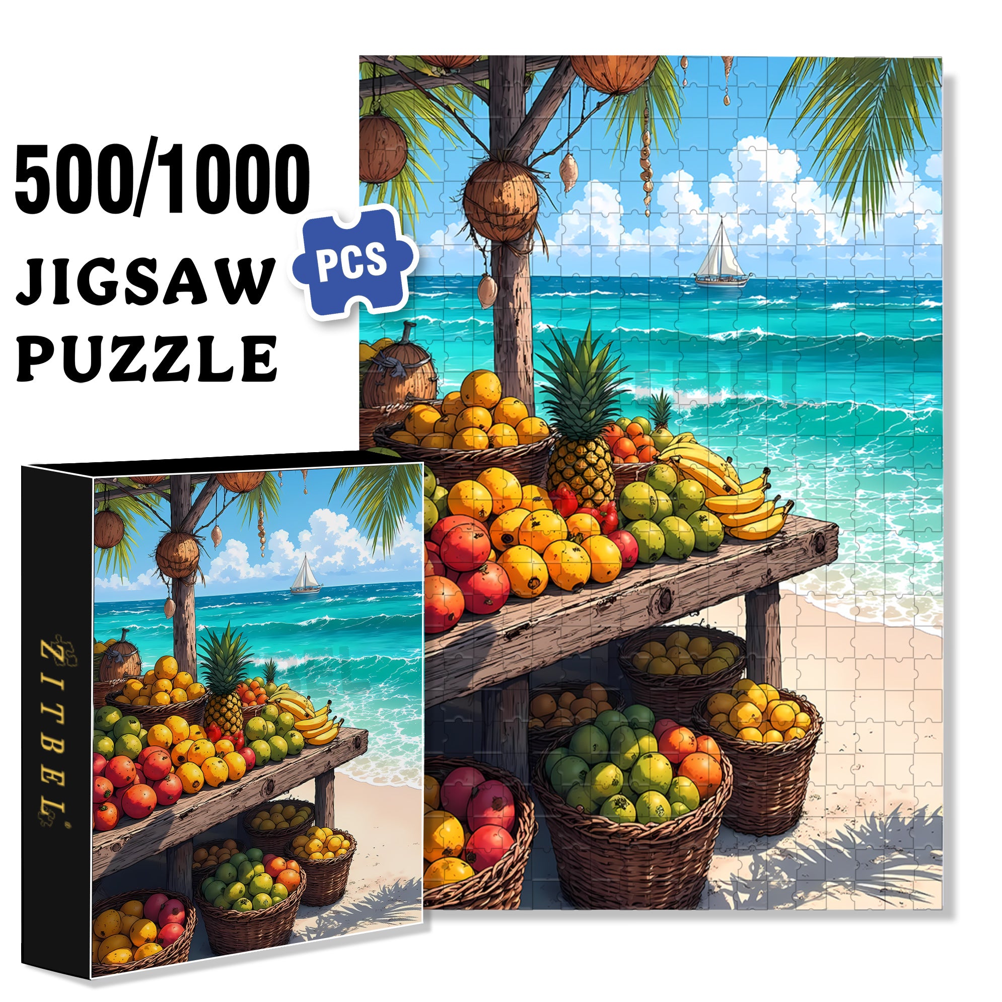 Summer 500pcs/1000pcs Jigsaw Puzzle, Scratch-Resistant, Interactive Family Game & Brain-Boosting DIY Decor, Perfect for Halloween, Christmas & New Year Gifts, Family Puzzle Game