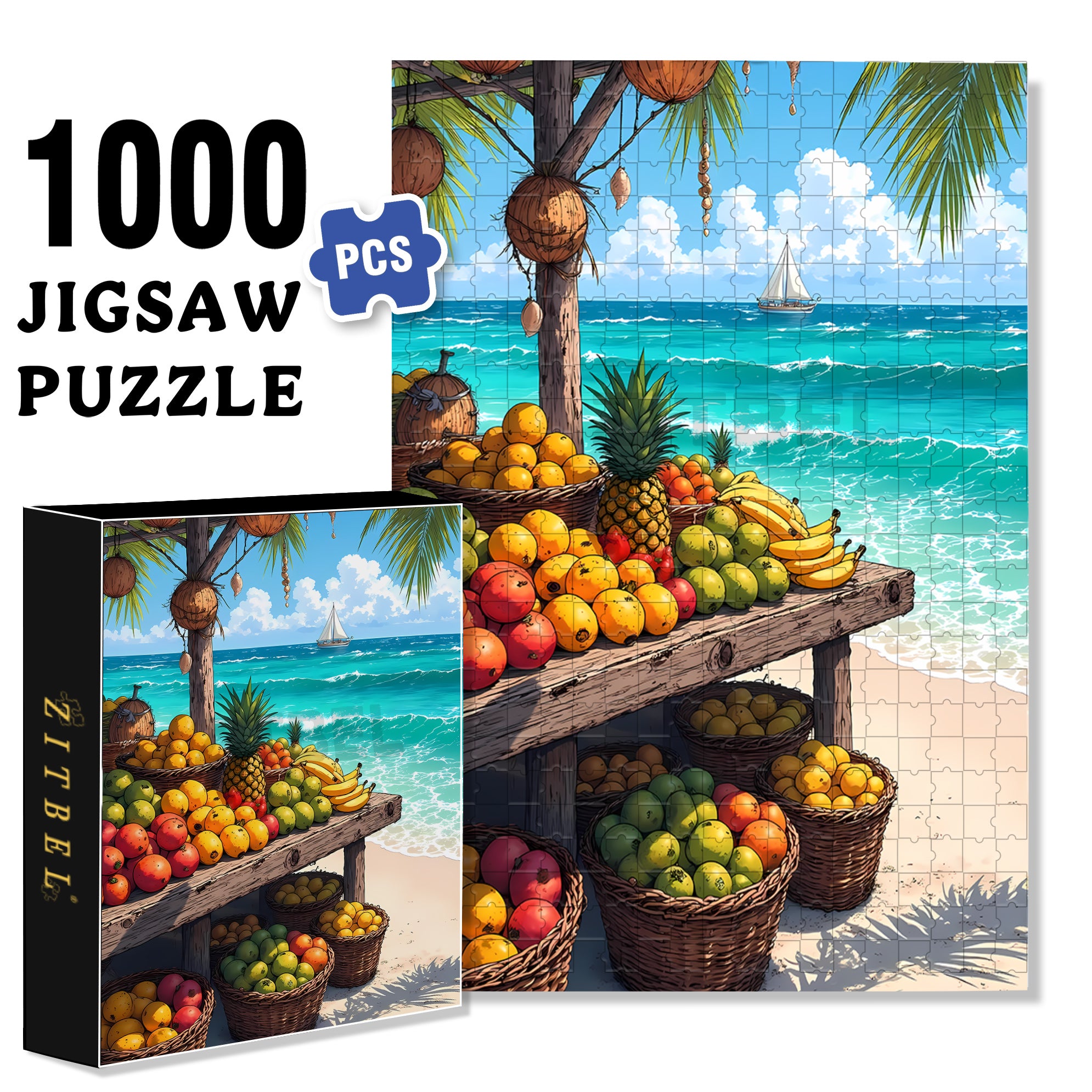 Summer 500pcs/1000pcs Jigsaw Puzzle, Scratch-Resistant, Interactive Family Game & Brain-Boosting DIY Decor, Perfect for Halloween, Christmas & New Year Gifts, Family Puzzle Game