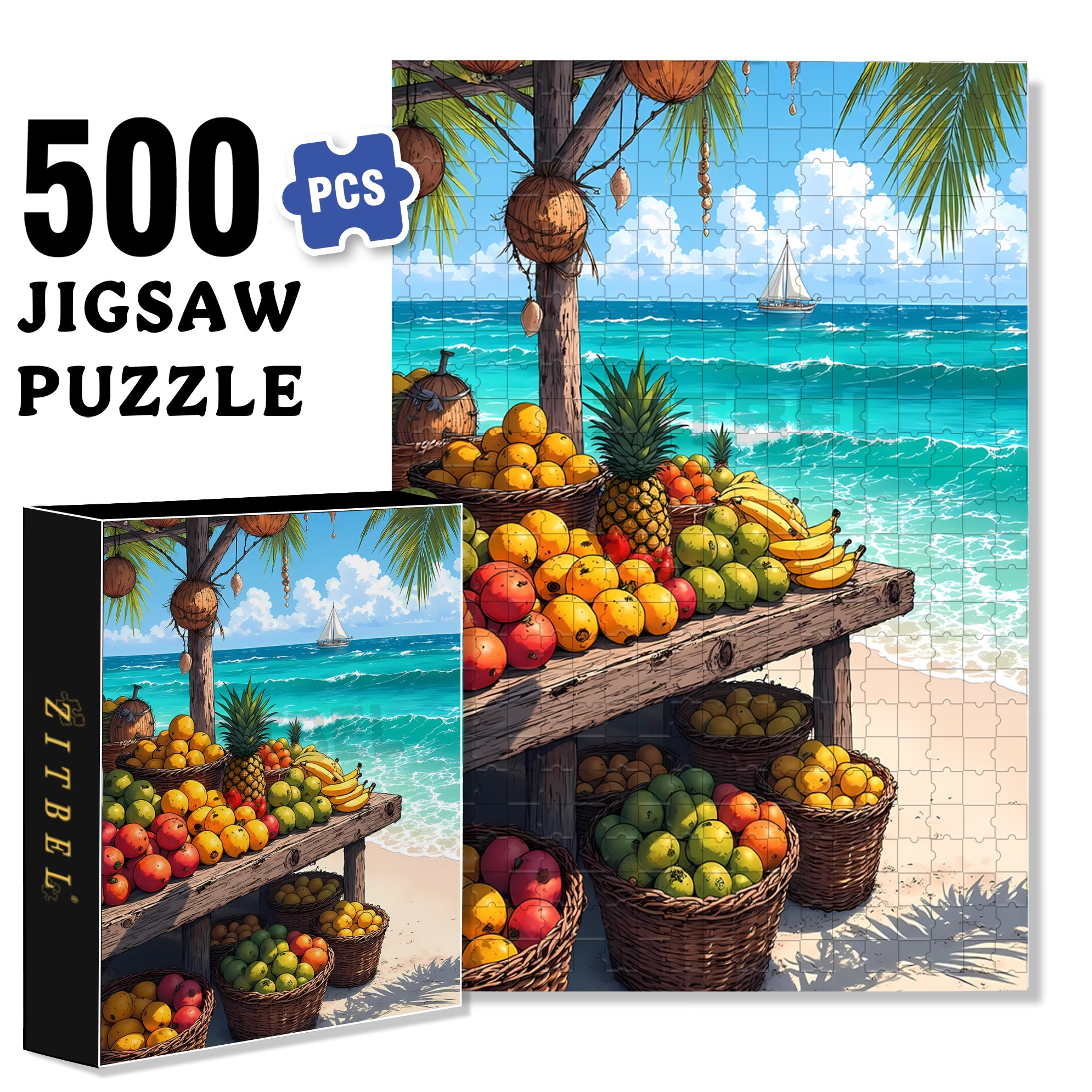 Summer 500pcs/1000pcs Jigsaw Puzzle, Scratch-Resistant, Interactive Family Game & Brain-Boosting DIY Decor, Perfect for Halloween, Christmas & New Year Gifts, Family Puzzle Game