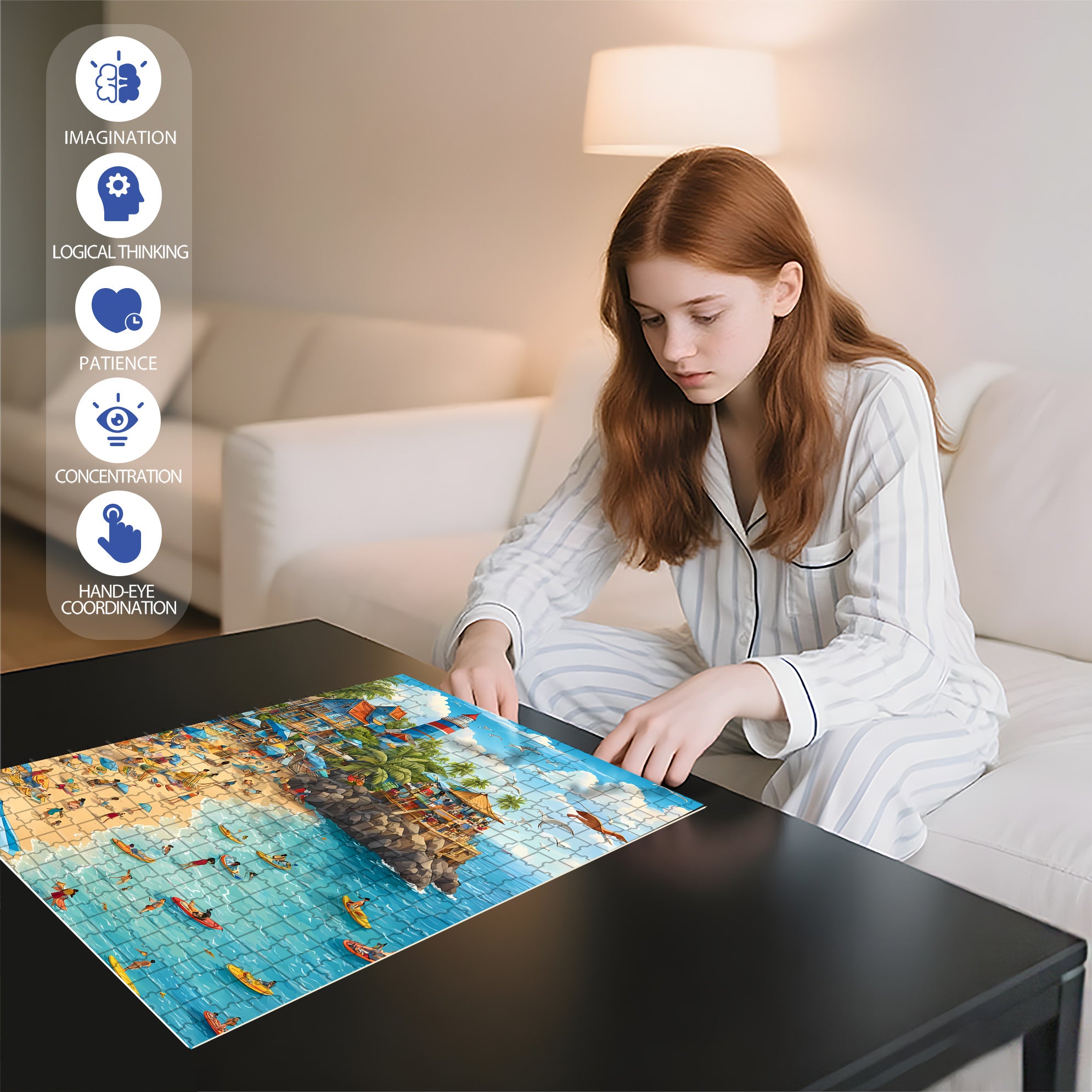 Sunny Beach Day Activities 500pcs/1000pcs Jigsaw Puzzle, Scratch-Resistant, Interactive Family Game & Brain-Boosting DIY Decor, Perfect for Halloween, Christmas & New Year Gifts, Family Puzzle Game