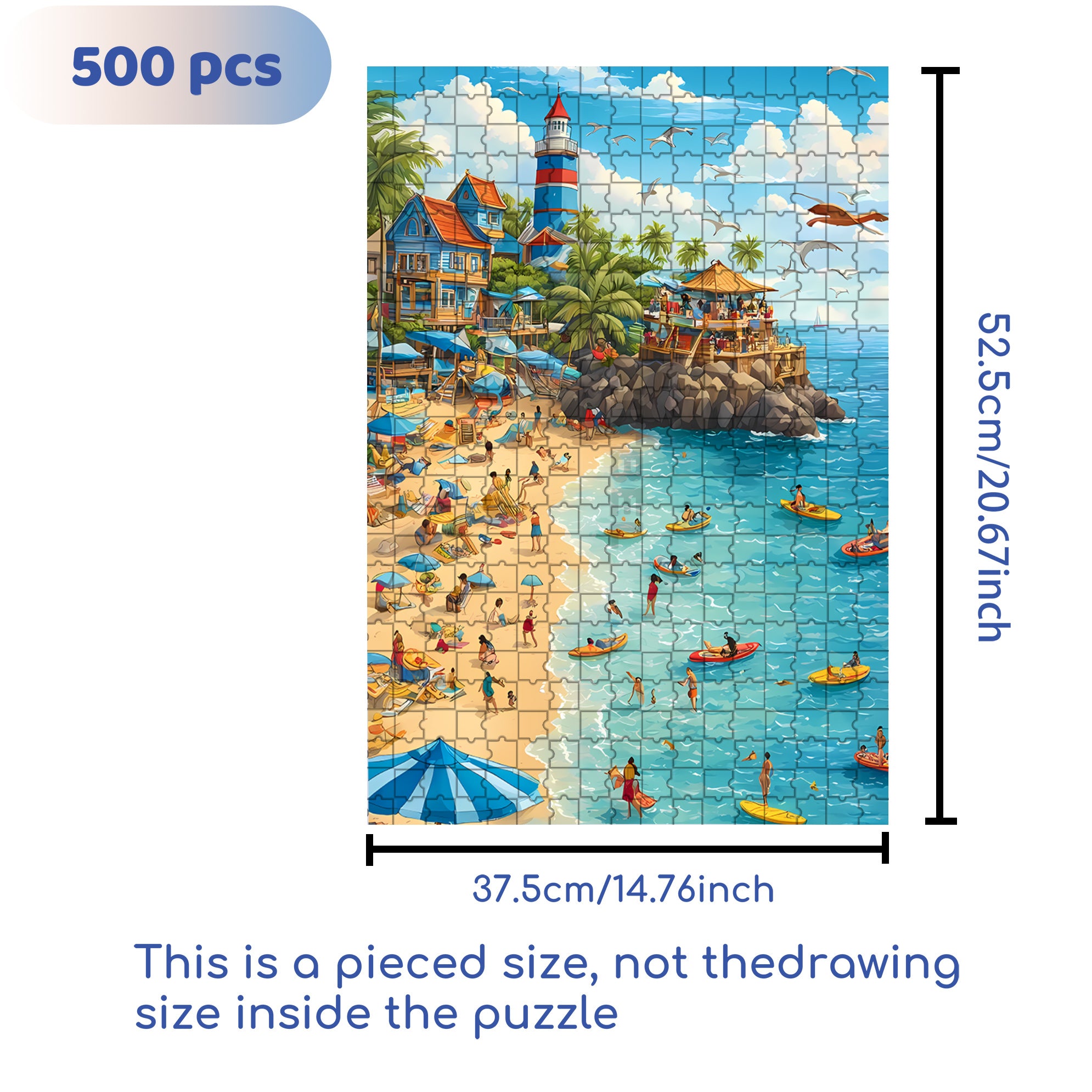 Sunny Beach Day Activities 500pcs/1000pcs Jigsaw Puzzle, Scratch-Resistant, Interactive Family Game & Brain-Boosting DIY Decor, Perfect for Halloween, Christmas & New Year Gifts, Family Puzzle Game