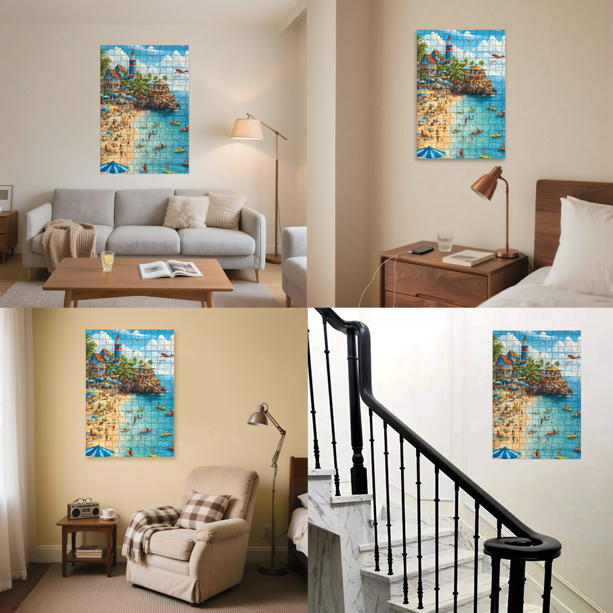 Sunny Beach Day Activities 500pcs/1000pcs Jigsaw Puzzle, Scratch-Resistant, Interactive Family Game & Brain-Boosting DIY Decor, Perfect for Halloween, Christmas & New Year Gifts, Family Puzzle Game