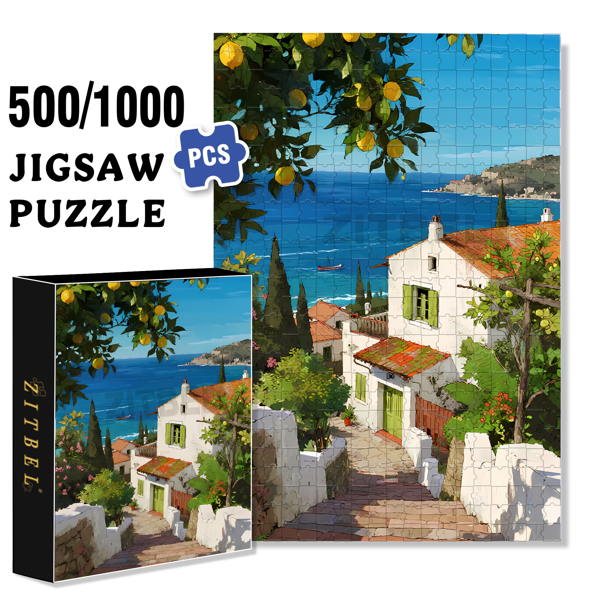 Town 500pcs/1000pcs Jigsaw Puzzle, Scratch-Resistant, Interactive Family Game & Brain-Boosting DIY Decor, Perfect for Halloween, Christmas & New Year Gifts, Family Puzzle Game