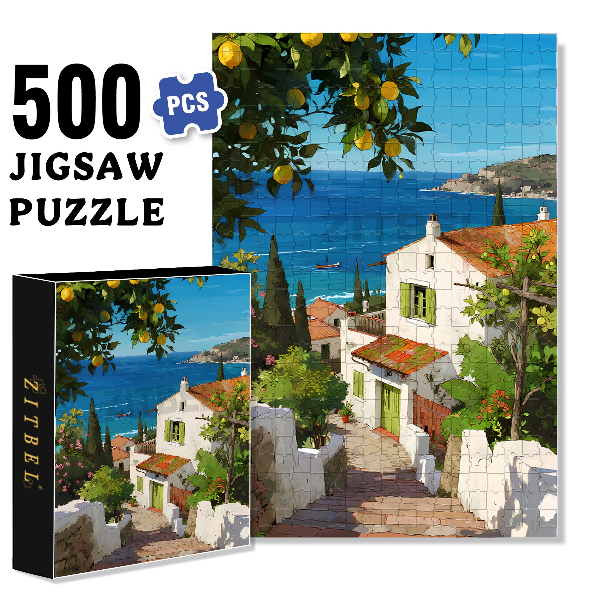 Town 500pcs/1000pcs Jigsaw Puzzle, Scratch-Resistant, Interactive Family Game & Brain-Boosting DIY Decor, Perfect for Halloween, Christmas & New Year Gifts, Family Puzzle Game