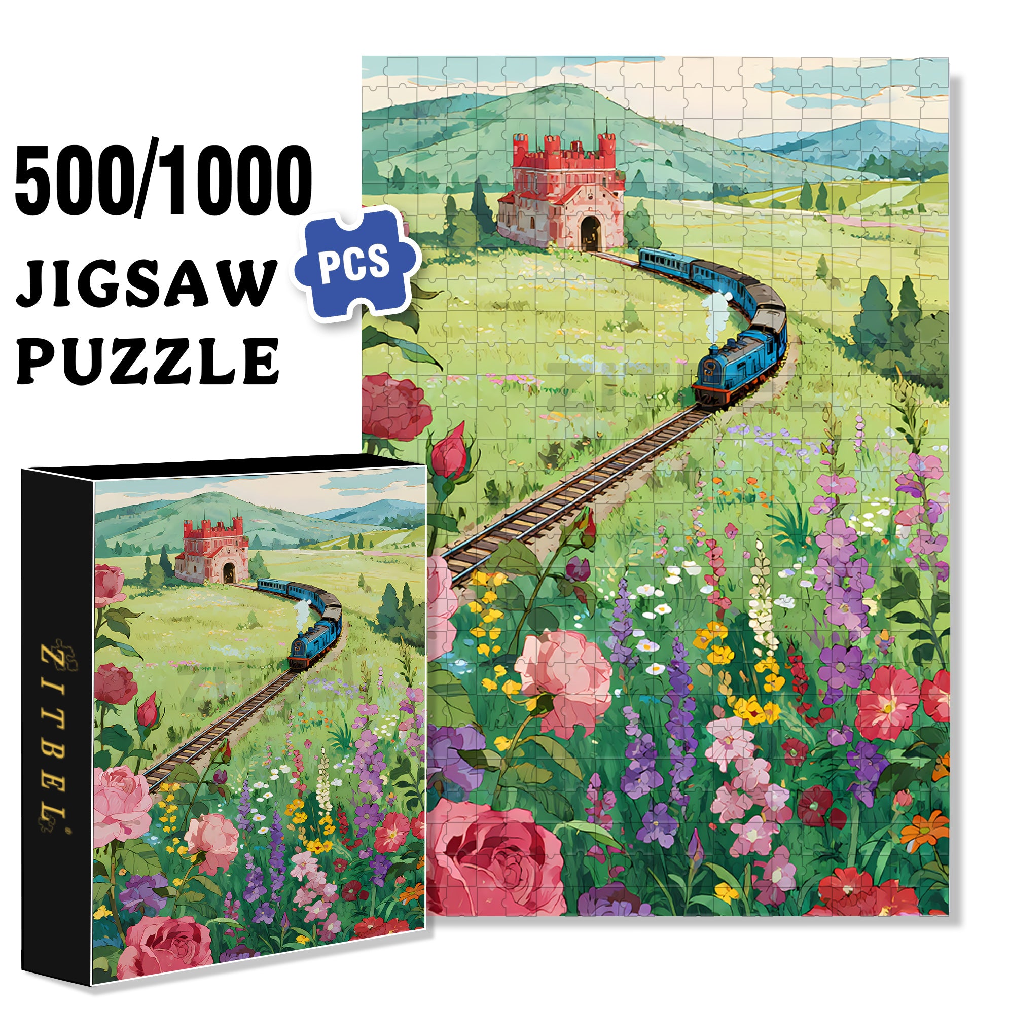 Train 500pcs/1000pcs Jigsaw Puzzle, Scratch-Resistant, Interactive Family Game & Brain-Boosting DIY Decor, Perfect for Halloween, Christmas & New Year Gifts, Family Puzzle Game