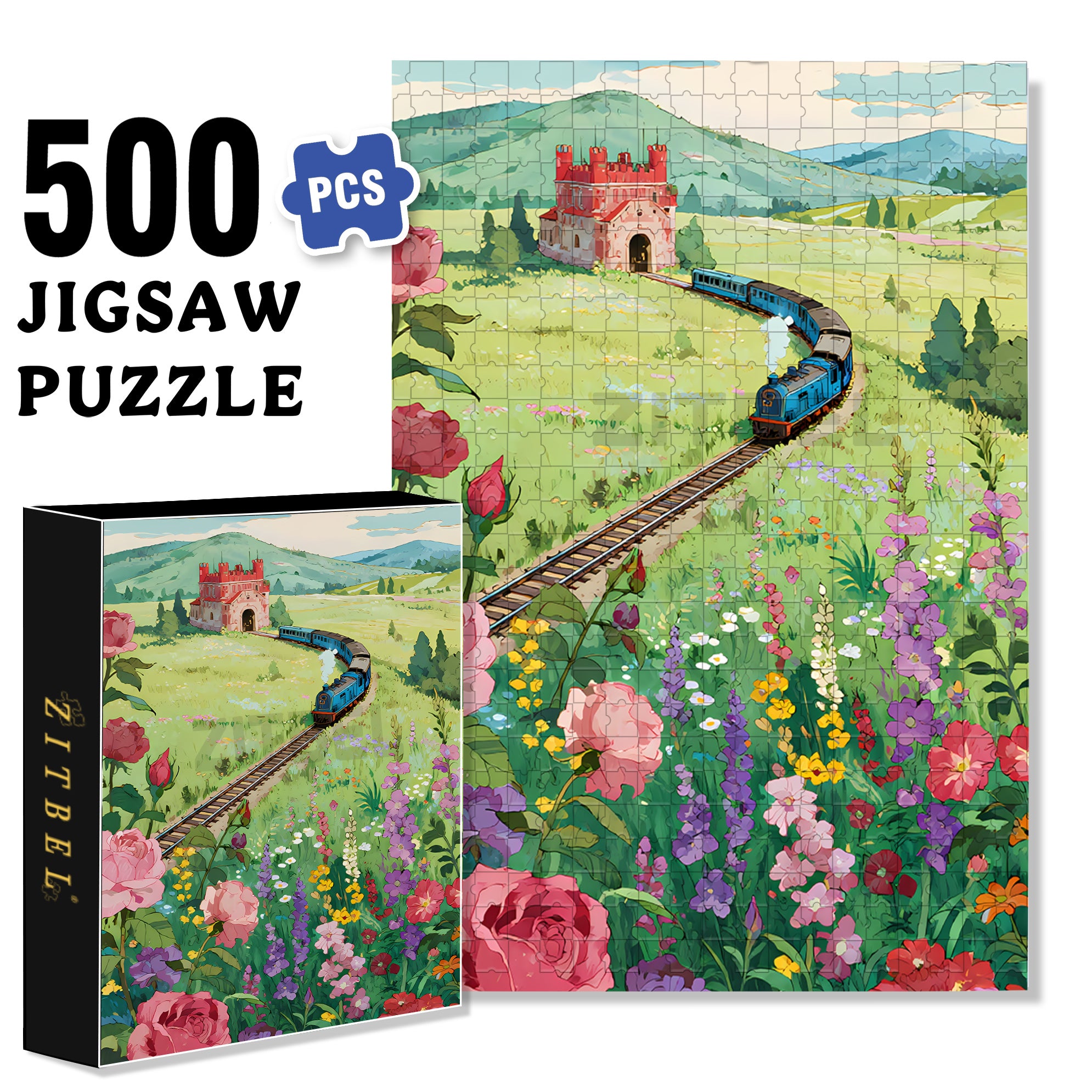 Train 500pcs/1000pcs Jigsaw Puzzle, Scratch-Resistant, Interactive Family Game & Brain-Boosting DIY Decor, Perfect for Halloween, Christmas & New Year Gifts, Family Puzzle Game