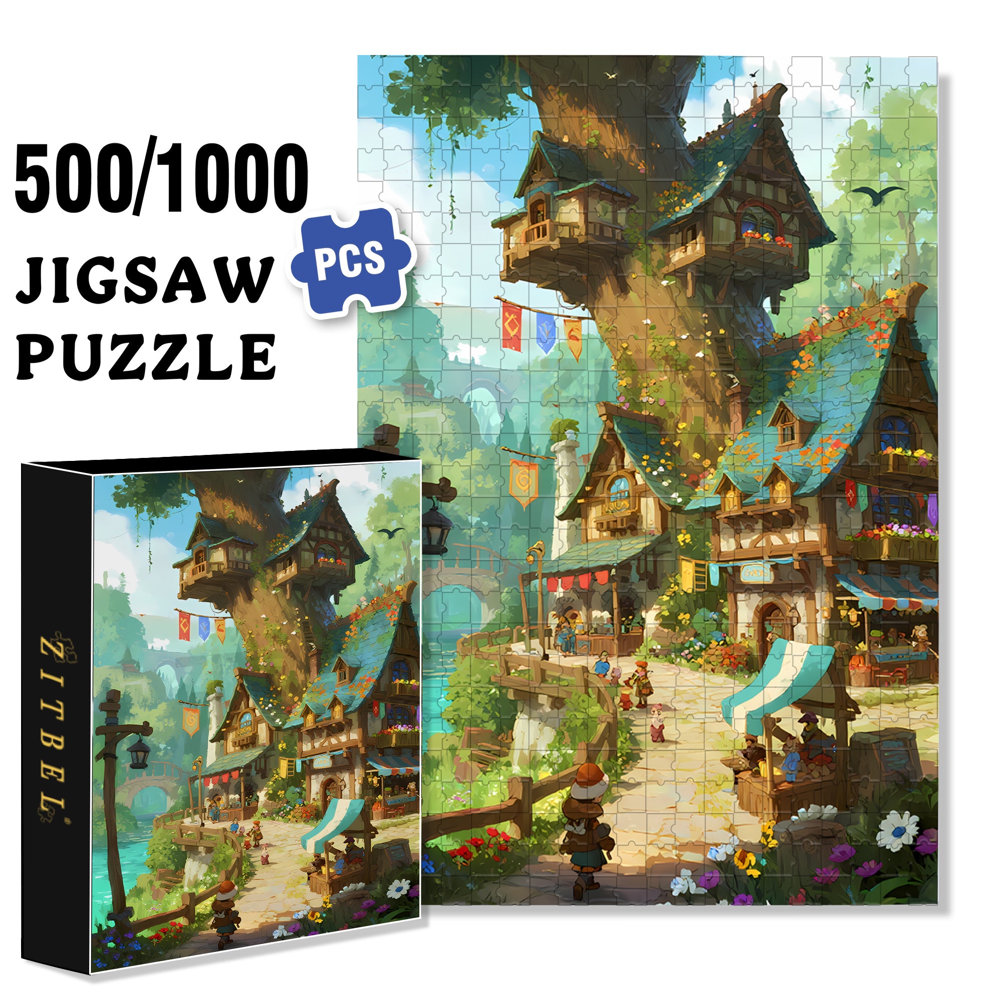 Tree House 500pcs/1000pcs Jigsaw Puzzle, Scratch-Resistant, Interactive Family Game & Brain-Boosting DIY Decor, Perfect for Halloween, Christmas & New Year Gifts, Family Puzzle Game