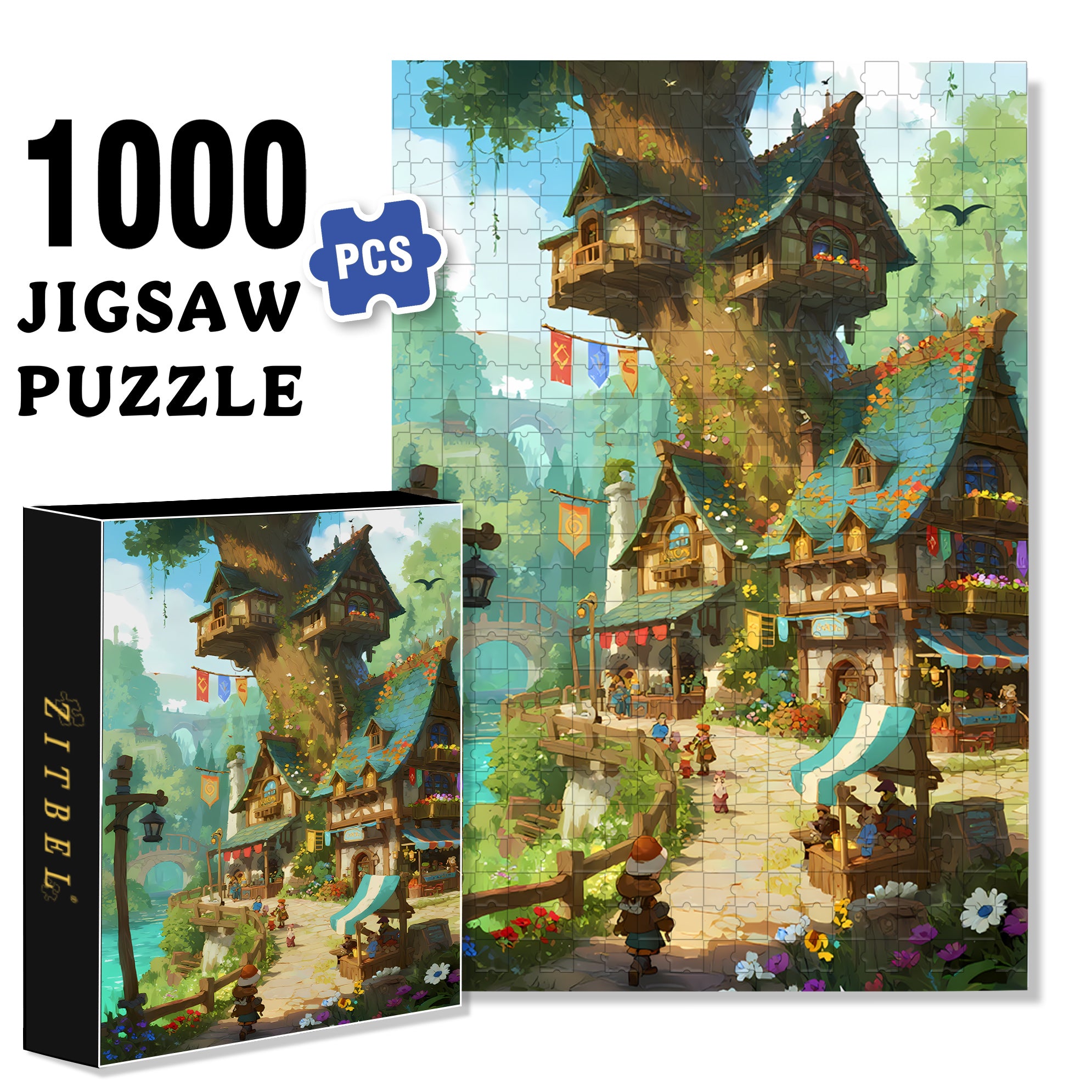 Tree House 500pcs/1000pcs Jigsaw Puzzle, Scratch-Resistant, Interactive Family Game & Brain-Boosting DIY Decor, Perfect for Halloween, Christmas & New Year Gifts, Family Puzzle Game