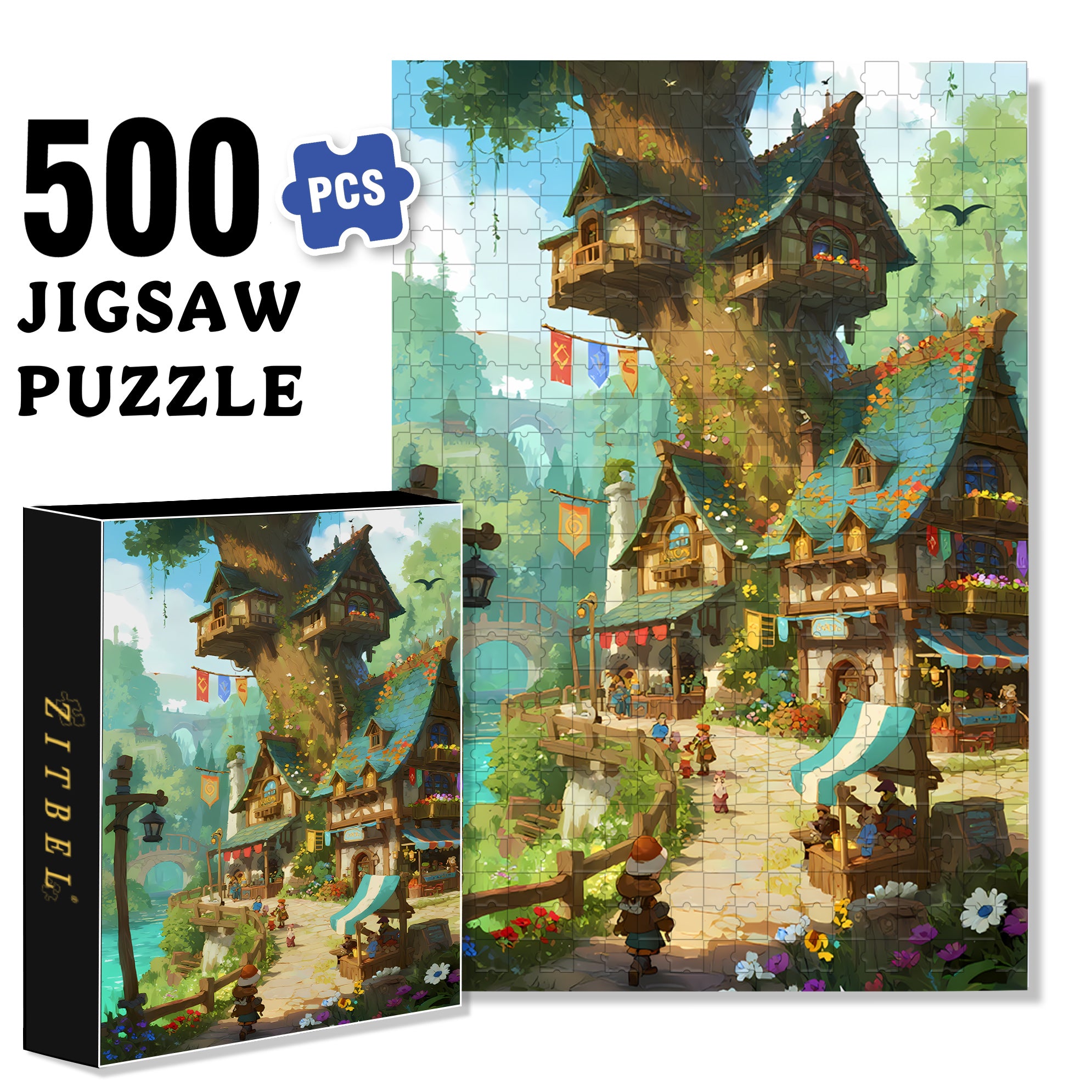 Tree House 500pcs/1000pcs Jigsaw Puzzle, Scratch-Resistant, Interactive Family Game & Brain-Boosting DIY Decor, Perfect for Halloween, Christmas & New Year Gifts, Family Puzzle Game