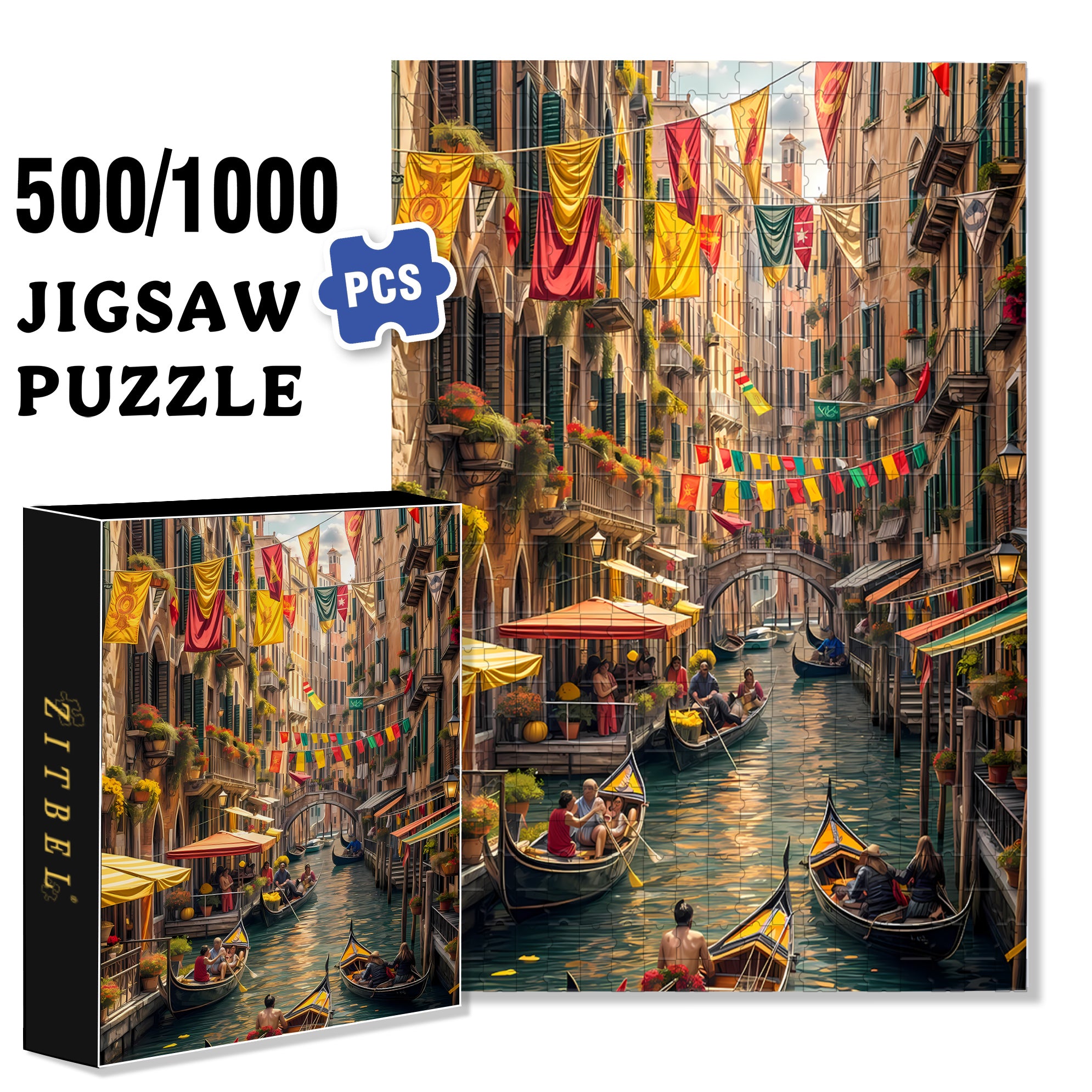 Venice 500pcs/1000pcs Jigsaw Puzzle, Scratch-Resistant, Interactive Family Game & Brain-Boosting DIY Decor, Perfect for Halloween, Christmas & New Year Gifts, Family Puzzle Game