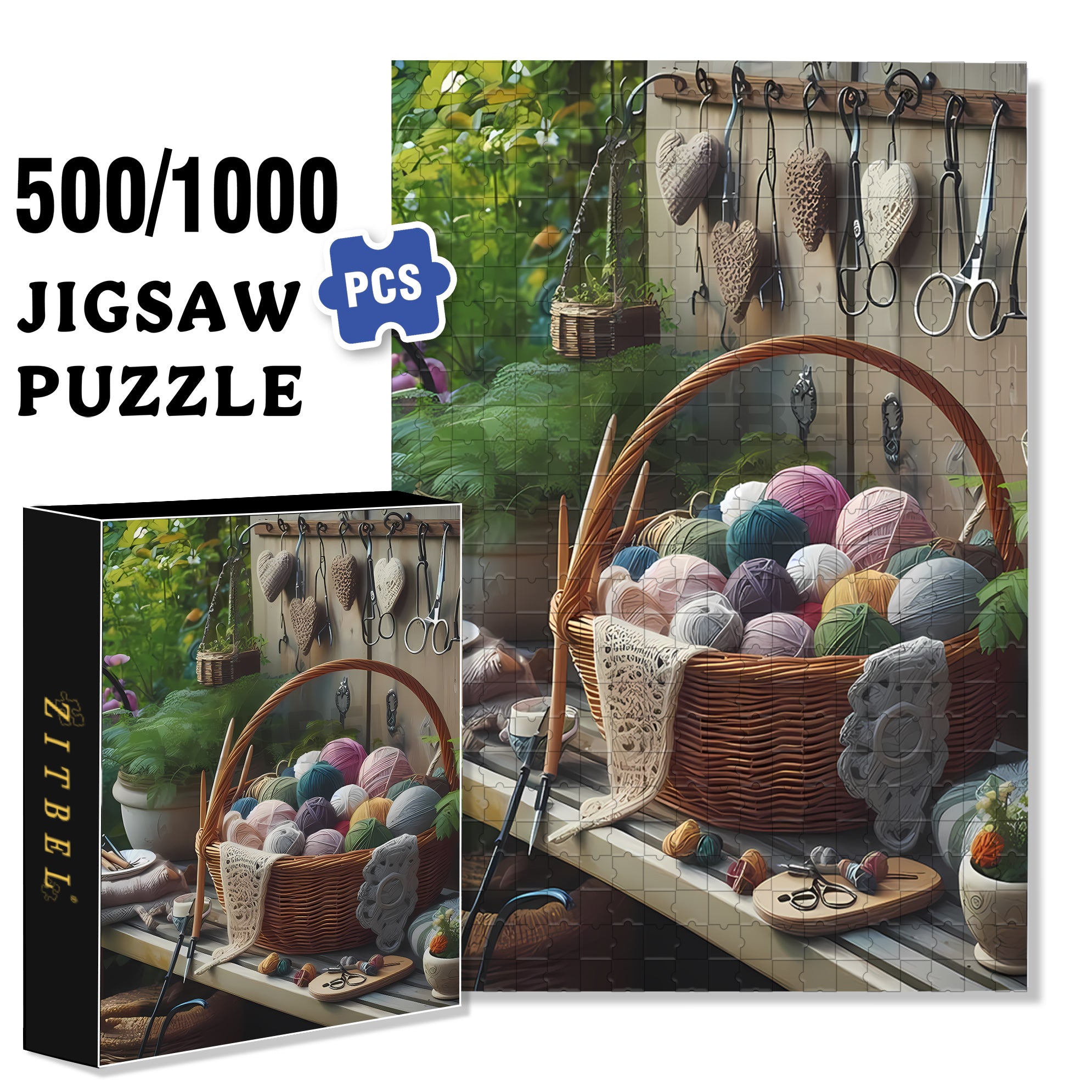 Yarn Ball 500pcs/1000pcs Jigsaw Puzzle, Scratch-Resistant, Interactive Family Game & Brain-Boosting DIY Decor, Perfect for Halloween, Christmas & New Year Gifts, Family Puzzle Game