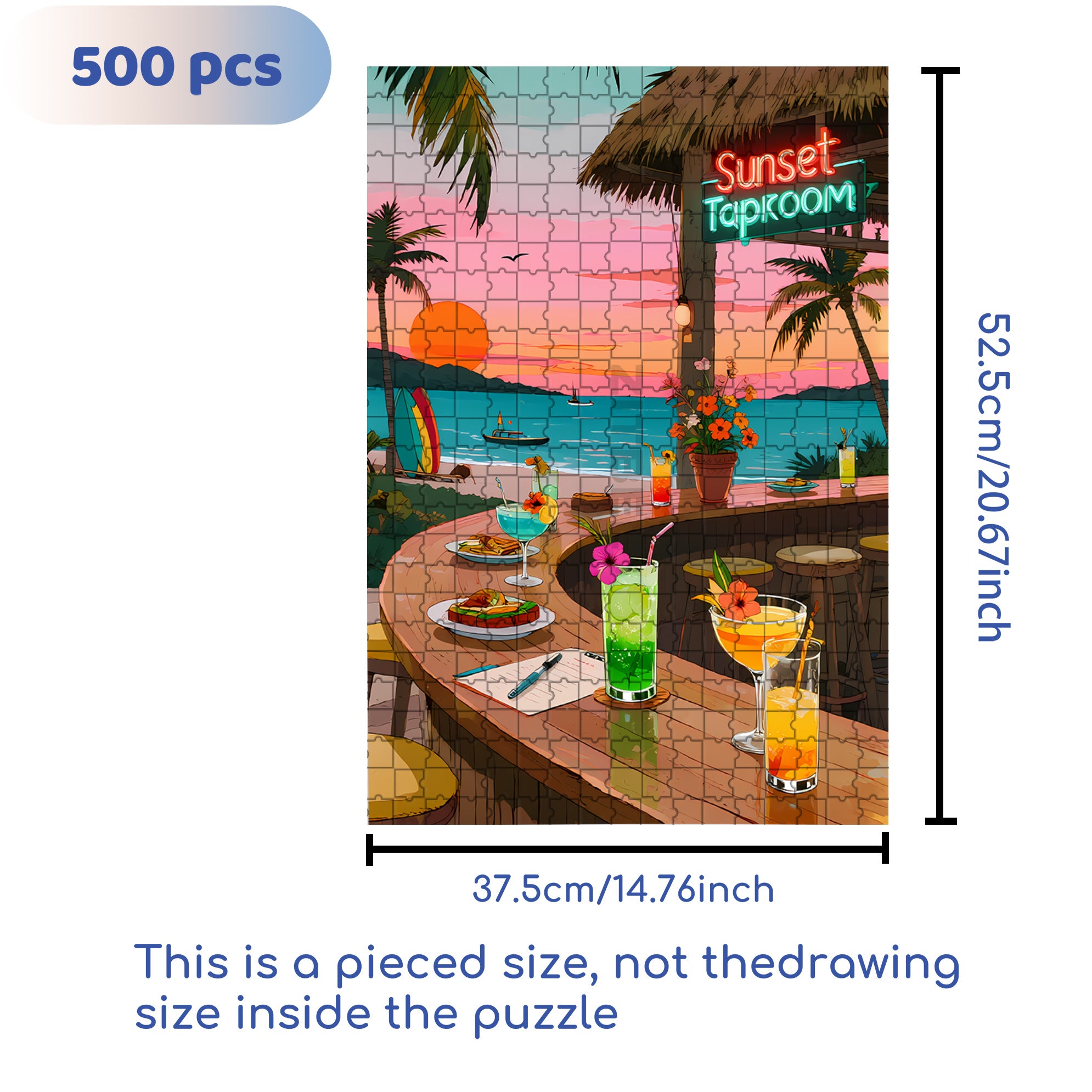 Beach Bar 500pcs/1000pcs Jigsaw Puzzle, Scratch-Resistant, Paper Material, Interactive Family Game & Brain-Boosting DIY Decor, Perfect for Halloween, Christmas & New Year Gifts, Family Puzzle Game