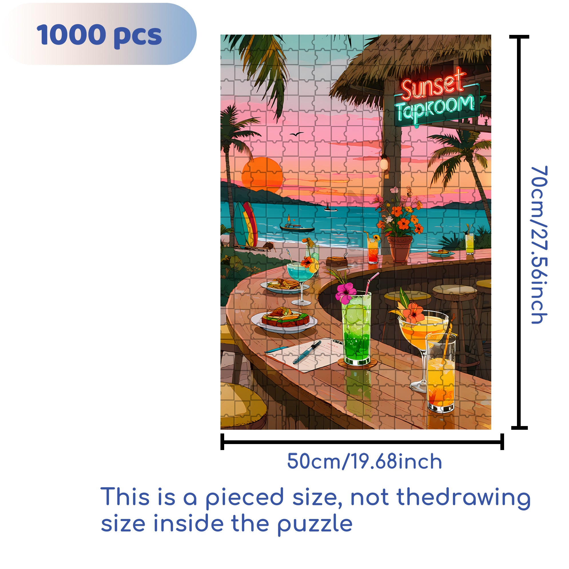 Beach Bar 500pcs/1000pcs Jigsaw Puzzle, Scratch-Resistant, Paper Material, Interactive Family Game & Brain-Boosting DIY Decor, Perfect for Halloween, Christmas & New Year Gifts, Family Puzzle Game