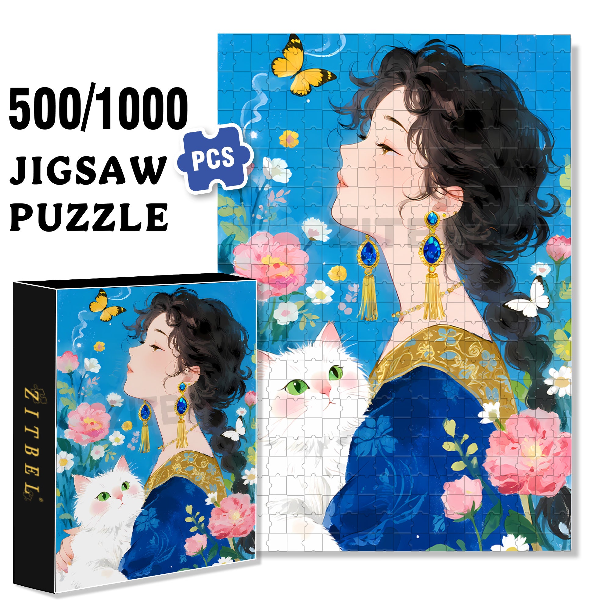 Blue 500pcs/1000pcs Jigsaw Puzzle, Scratch-Resistant, Paper Material, Interactive Family Game & Brain-Boosting DIY Decor, Perfect for Halloween, Christmas & New Year Gifts, Family Puzzle Game