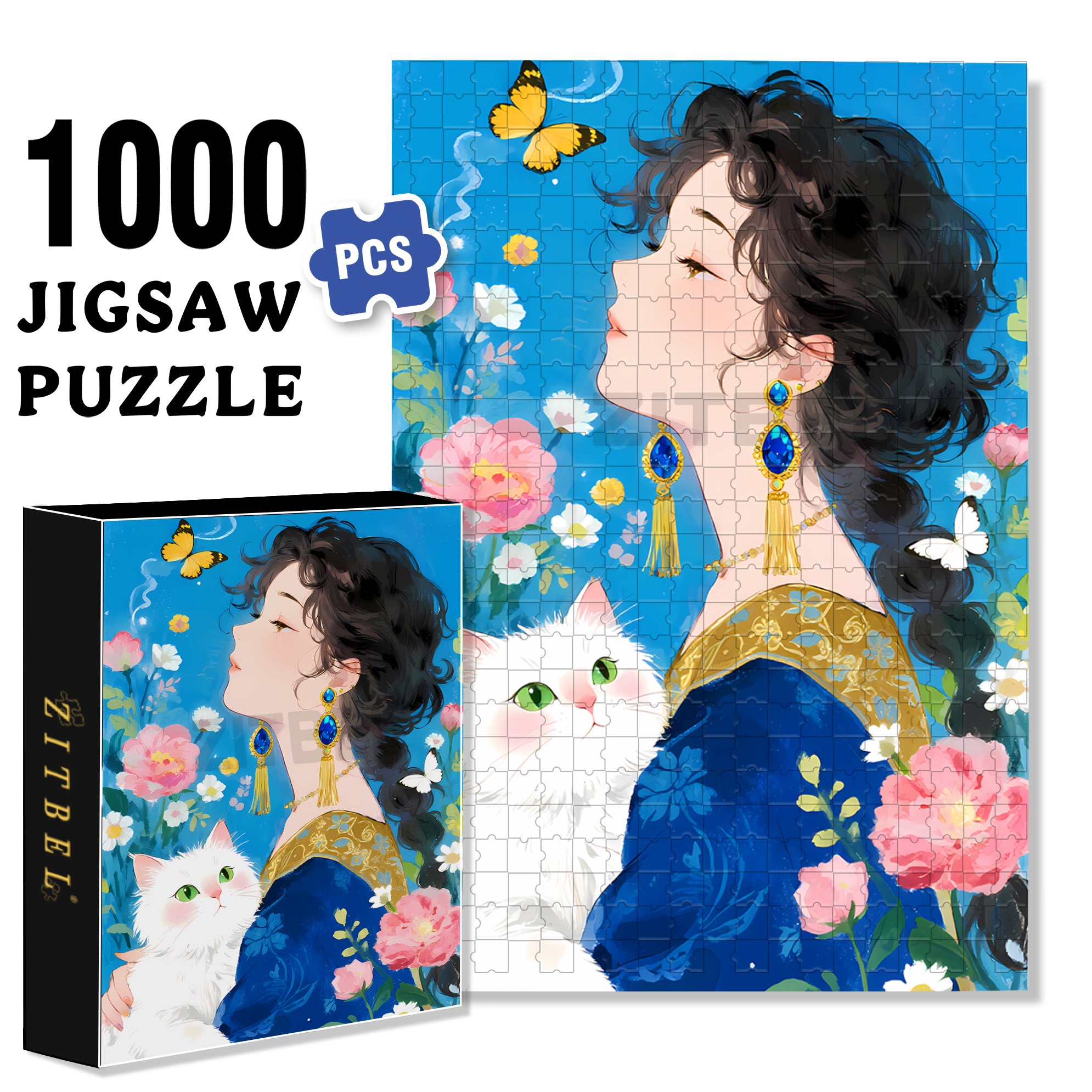 Blue 500pcs/1000pcs Jigsaw Puzzle, Scratch-Resistant, Paper Material, Interactive Family Game & Brain-Boosting DIY Decor, Perfect for Halloween, Christmas & New Year Gifts, Family Puzzle Game
