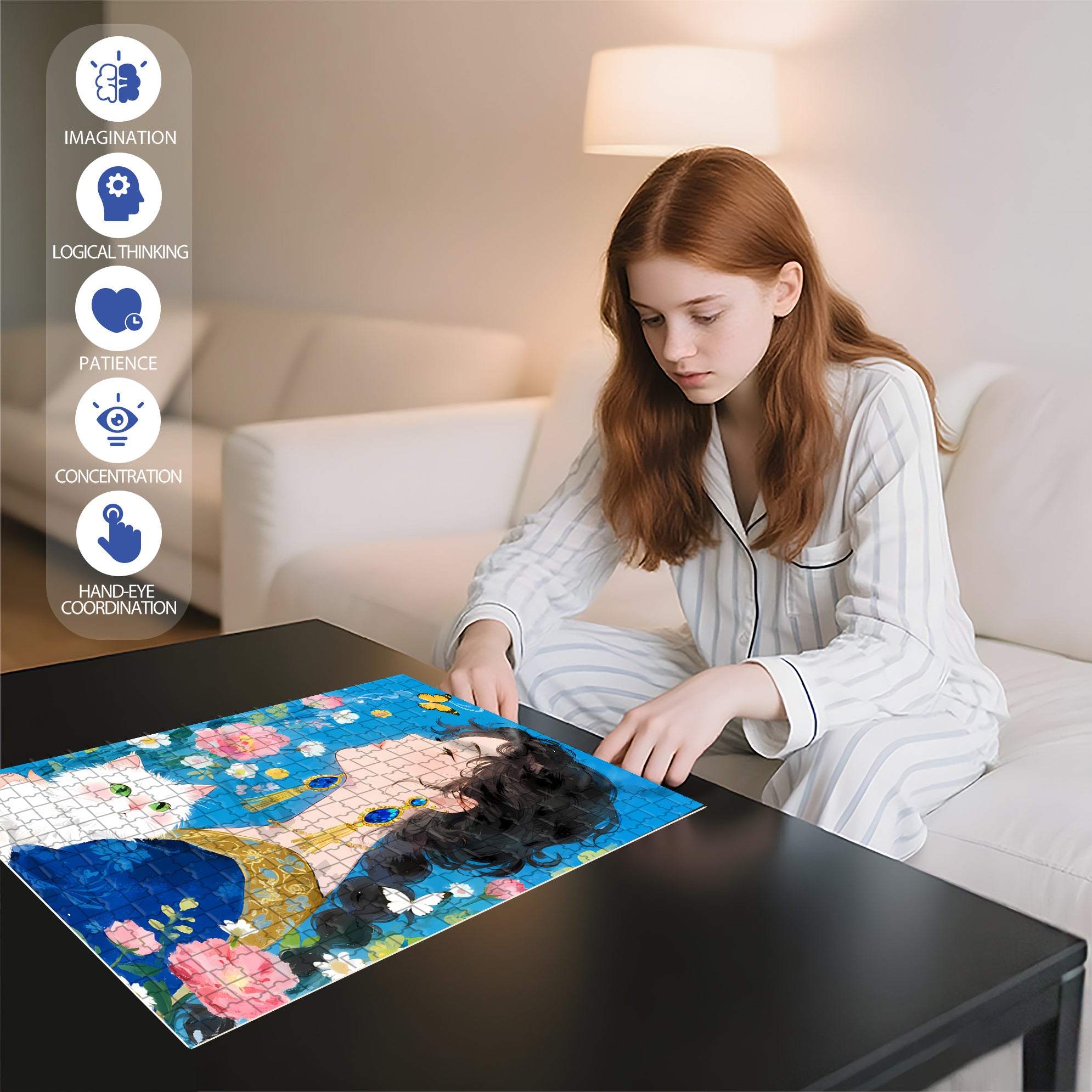 Blue 500pcs/1000pcs Jigsaw Puzzle, Scratch-Resistant, Paper Material, Interactive Family Game & Brain-Boosting DIY Decor, Perfect for Halloween, Christmas & New Year Gifts, Family Puzzle Game