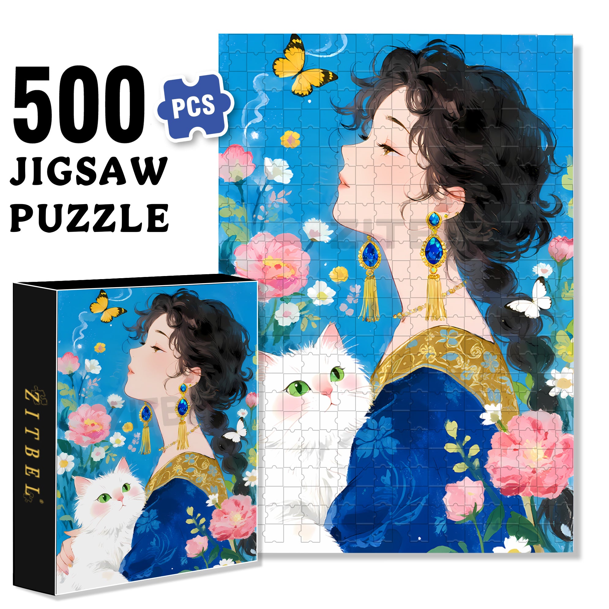 Blue 500pcs/1000pcs Jigsaw Puzzle, Scratch-Resistant, Paper Material, Interactive Family Game & Brain-Boosting DIY Decor, Perfect for Halloween, Christmas & New Year Gifts, Family Puzzle Game