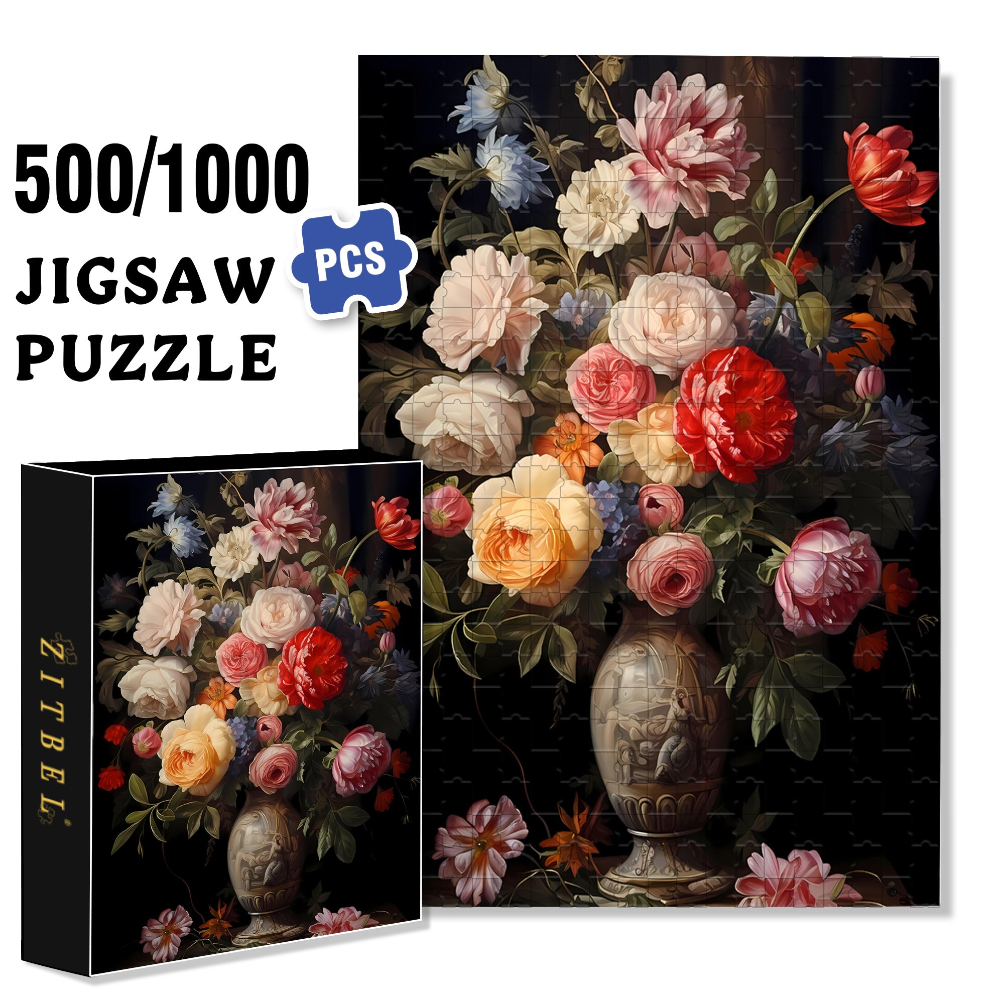Bouquet 500pcs/1000pcs Jigsaw Puzzle, Scratch-Resistant, Paper Material, Interactive Family Game & Brain-Boosting DIY Decor, Perfect for Halloween, Christmas & New Year Gifts, Family Puzzle Game