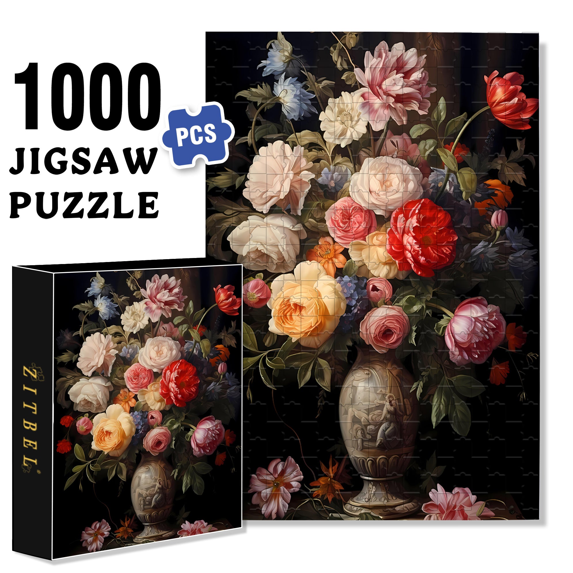 Bouquet 500pcs/1000pcs Jigsaw Puzzle, Scratch-Resistant, Paper Material, Interactive Family Game & Brain-Boosting DIY Decor, Perfect for Halloween, Christmas & New Year Gifts, Family Puzzle Game