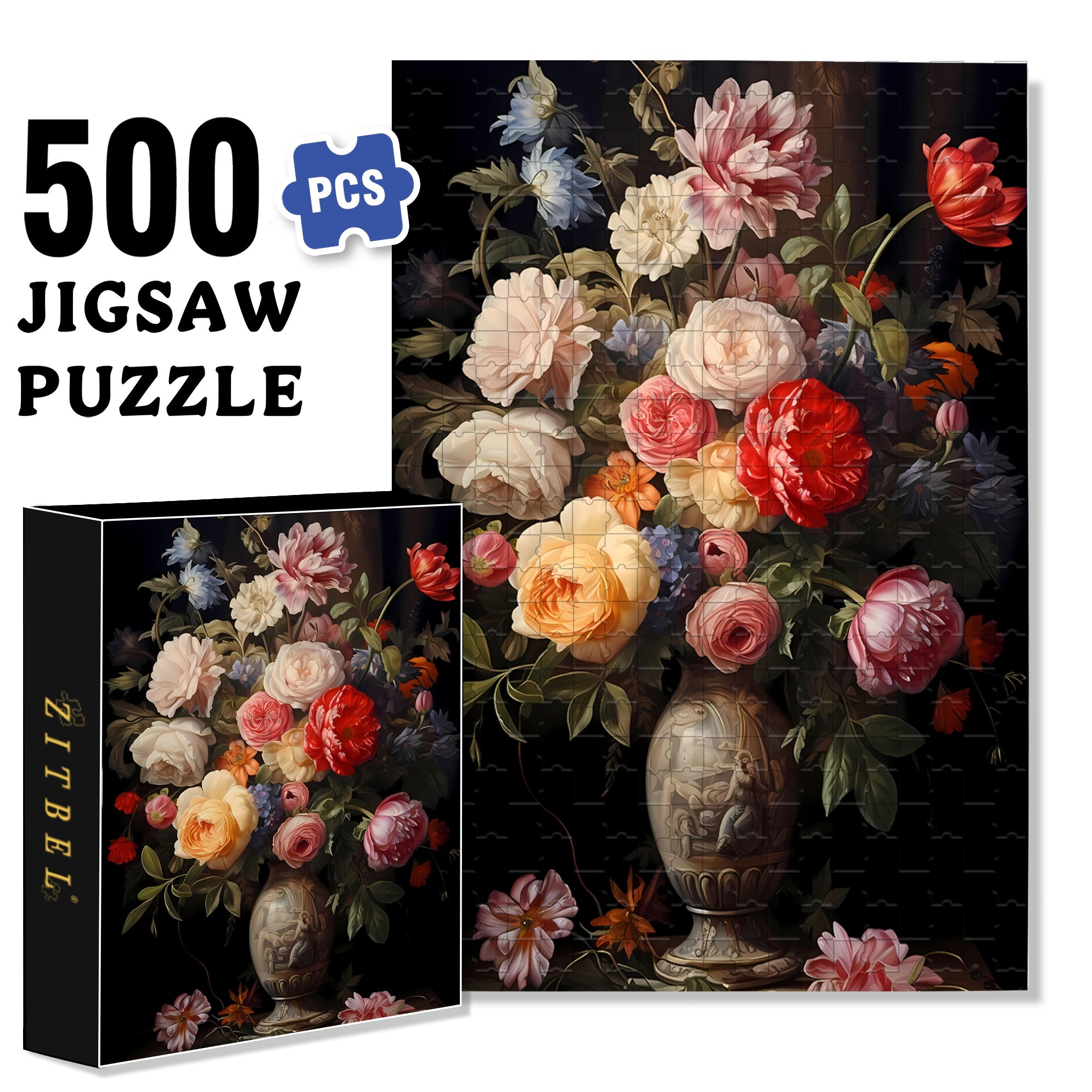 Bouquet 500pcs/1000pcs Jigsaw Puzzle, Scratch-Resistant, Paper Material, Interactive Family Game & Brain-Boosting DIY Decor, Perfect for Halloween, Christmas & New Year Gifts, Family Puzzle Game