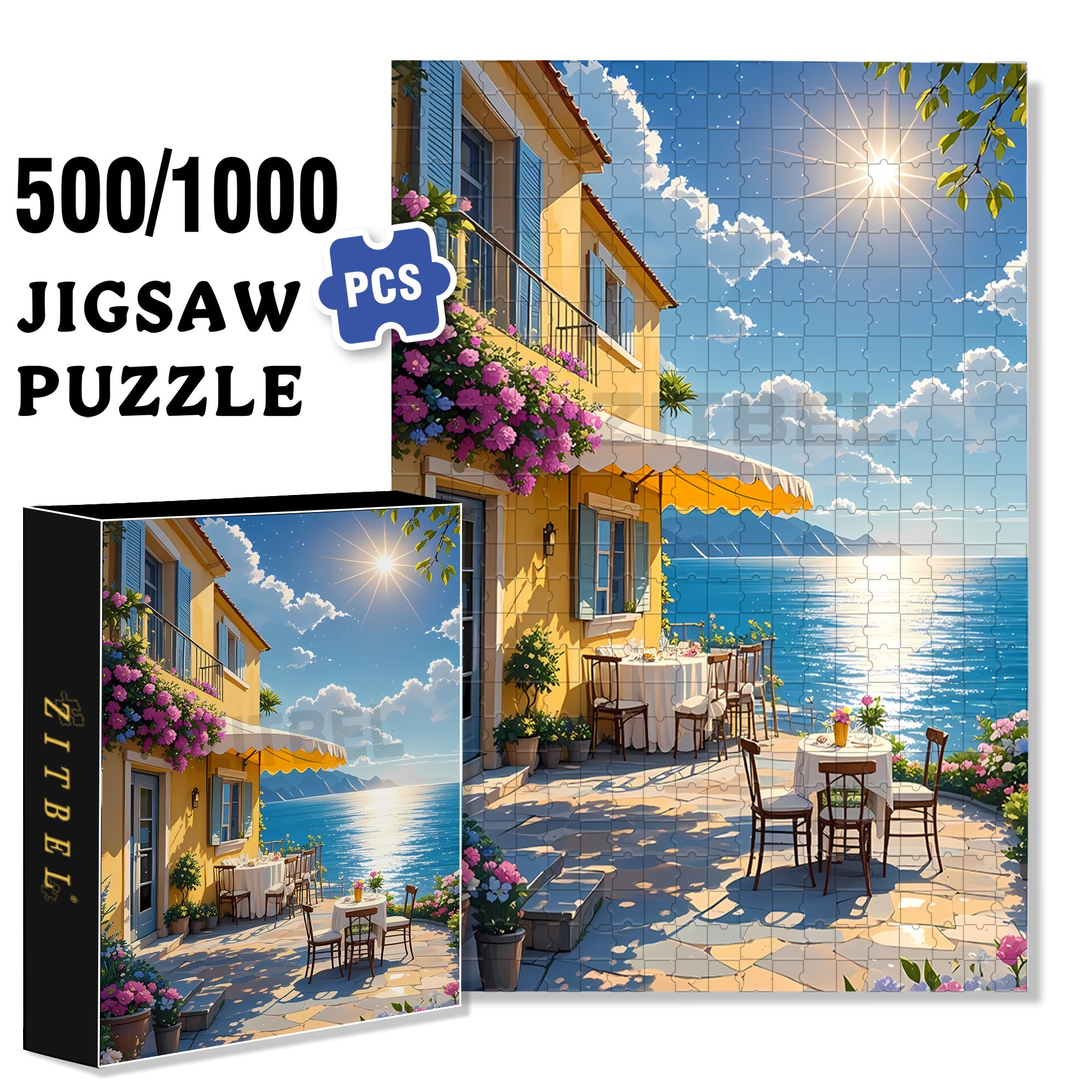 Bright Sunshine 500pcs/1000pcs Jigsaw Puzzle, Scratch-Resistant, Paper Material, Interactive Family Game & Brain-Boosting DIY Decor, Perfect for Halloween, Christmas & New Year Gifts, Family Puzzle Game