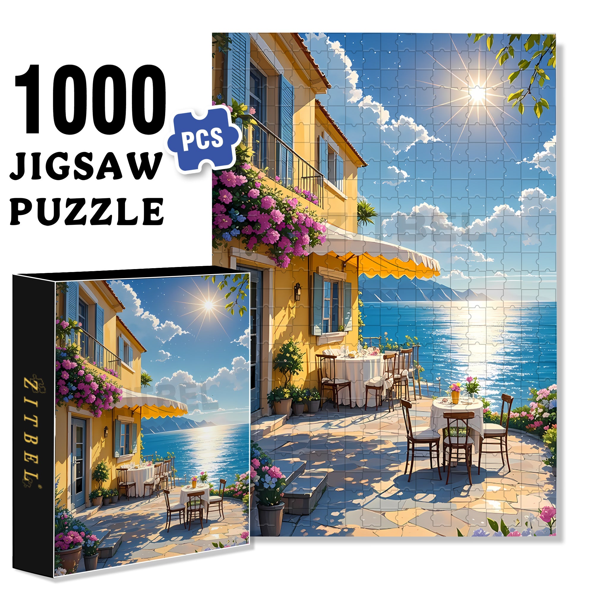 Bright Sunshine 500pcs/1000pcs Jigsaw Puzzle, Scratch-Resistant, Paper Material, Interactive Family Game & Brain-Boosting DIY Decor, Perfect for Halloween, Christmas & New Year Gifts, Family Puzzle Game