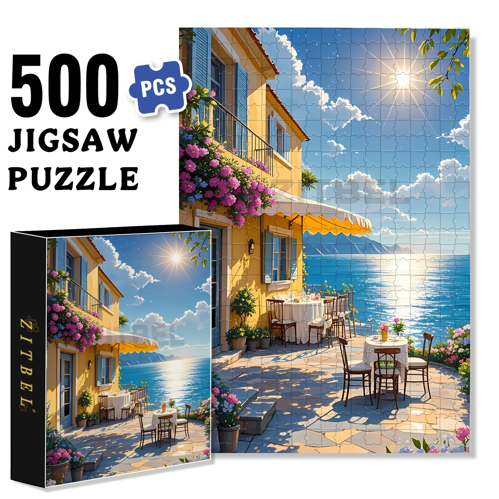 Bright Sunshine 500pcs/1000pcs Jigsaw Puzzle, Scratch-Resistant, Paper Material, Interactive Family Game & Brain-Boosting DIY Decor, Perfect for Halloween, Christmas & New Year Gifts, Family Puzzle Game