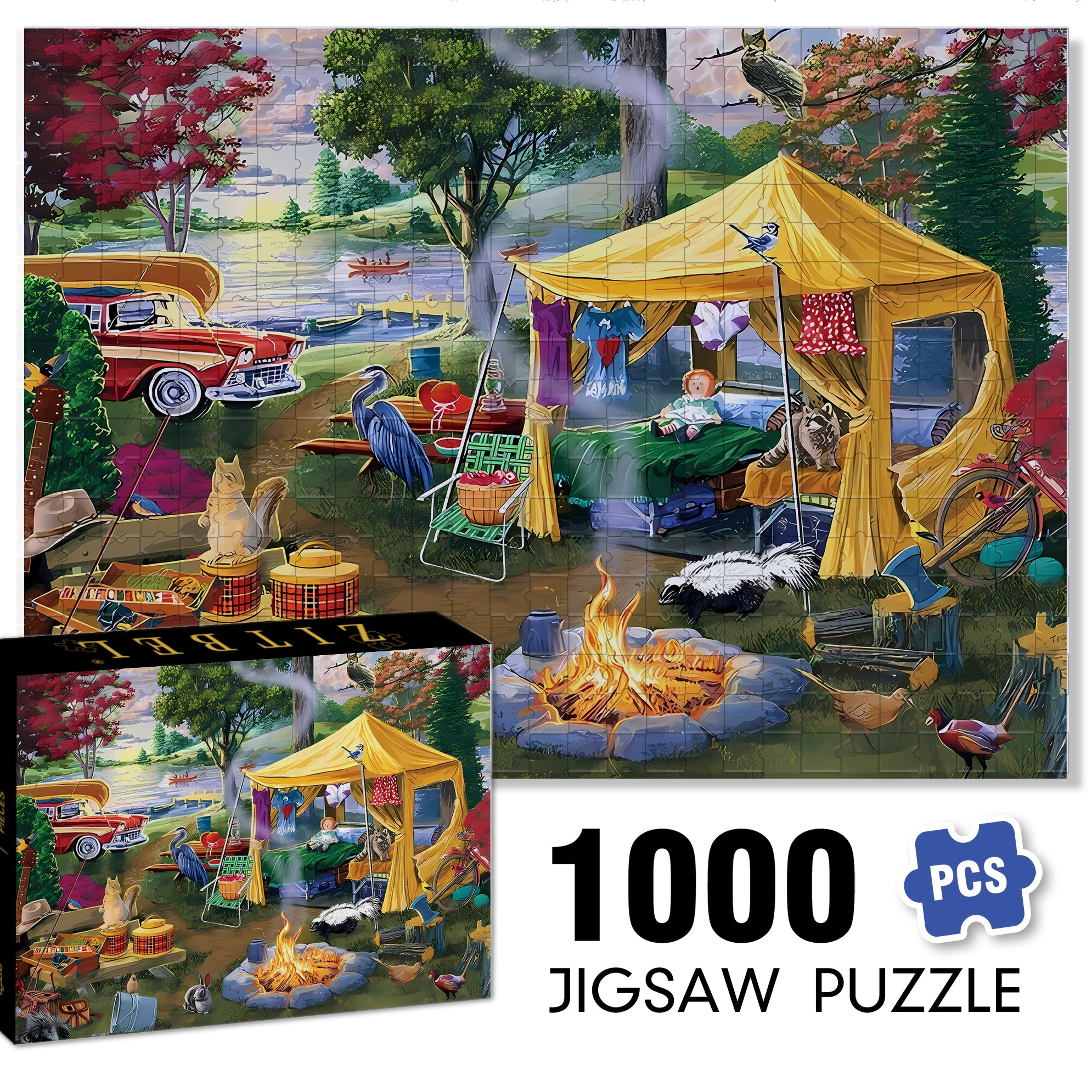 Camping 500pcs/1000pcs Jigsaw Puzzle, Scratch-Resistant, Paper Material, Interactive Family Game & Brain-Boosting DIY Decor, Perfect for Halloween, Christmas & New Year Gifts, Family Puzzle Game