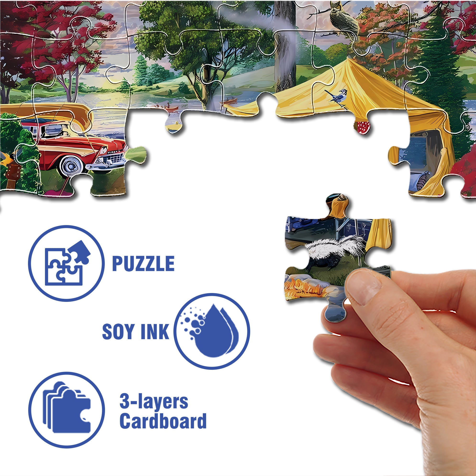 Camping 500pcs/1000pcs Jigsaw Puzzle, Scratch-Resistant, Paper Material, Interactive Family Game & Brain-Boosting DIY Decor, Perfect for Halloween, Christmas & New Year Gifts, Family Puzzle Game