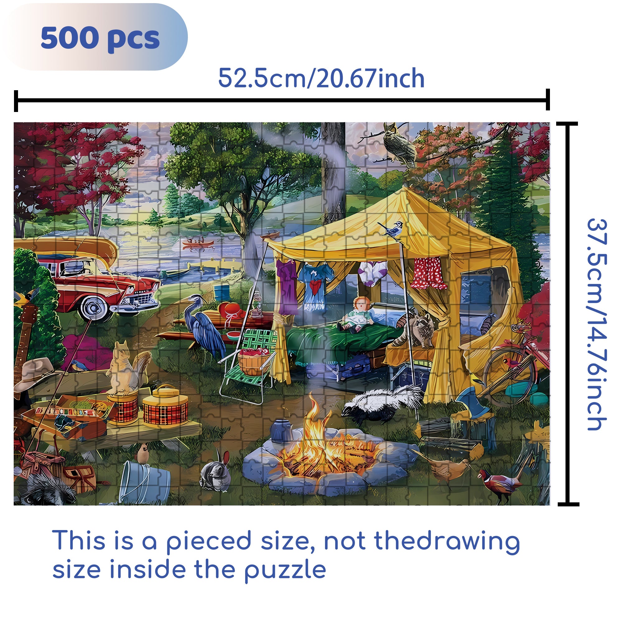 Camping 500pcs/1000pcs Jigsaw Puzzle, Scratch-Resistant, Paper Material, Interactive Family Game & Brain-Boosting DIY Decor, Perfect for Halloween, Christmas & New Year Gifts, Family Puzzle Game