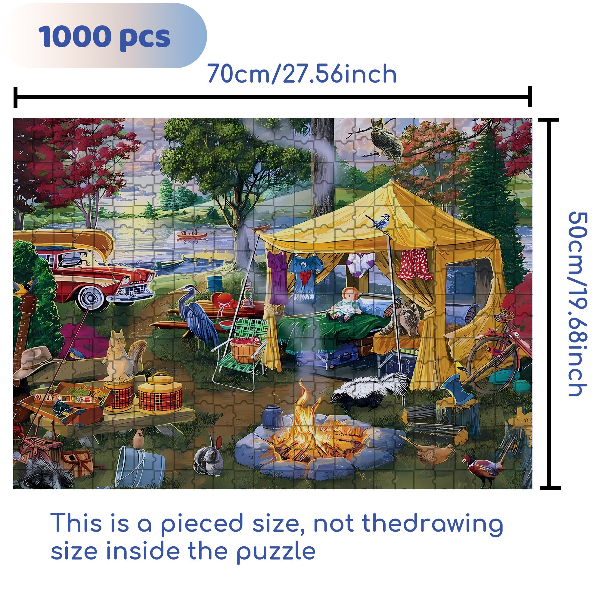 Camping 500pcs/1000pcs Jigsaw Puzzle, Scratch-Resistant, Paper Material, Interactive Family Game & Brain-Boosting DIY Decor, Perfect for Halloween, Christmas & New Year Gifts, Family Puzzle Game