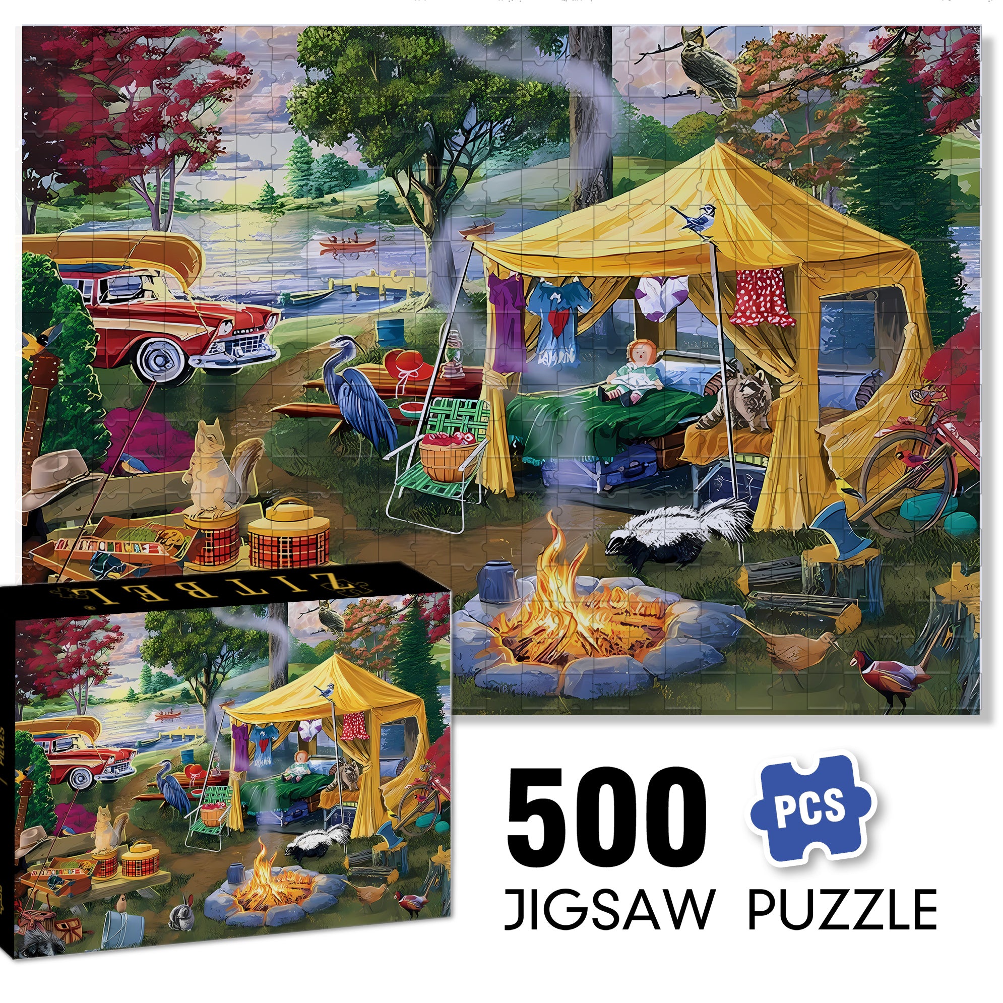 Camping 500pcs/1000pcs Jigsaw Puzzle, Scratch-Resistant, Paper Material, Interactive Family Game & Brain-Boosting DIY Decor, Perfect for Halloween, Christmas & New Year Gifts, Family Puzzle Game
