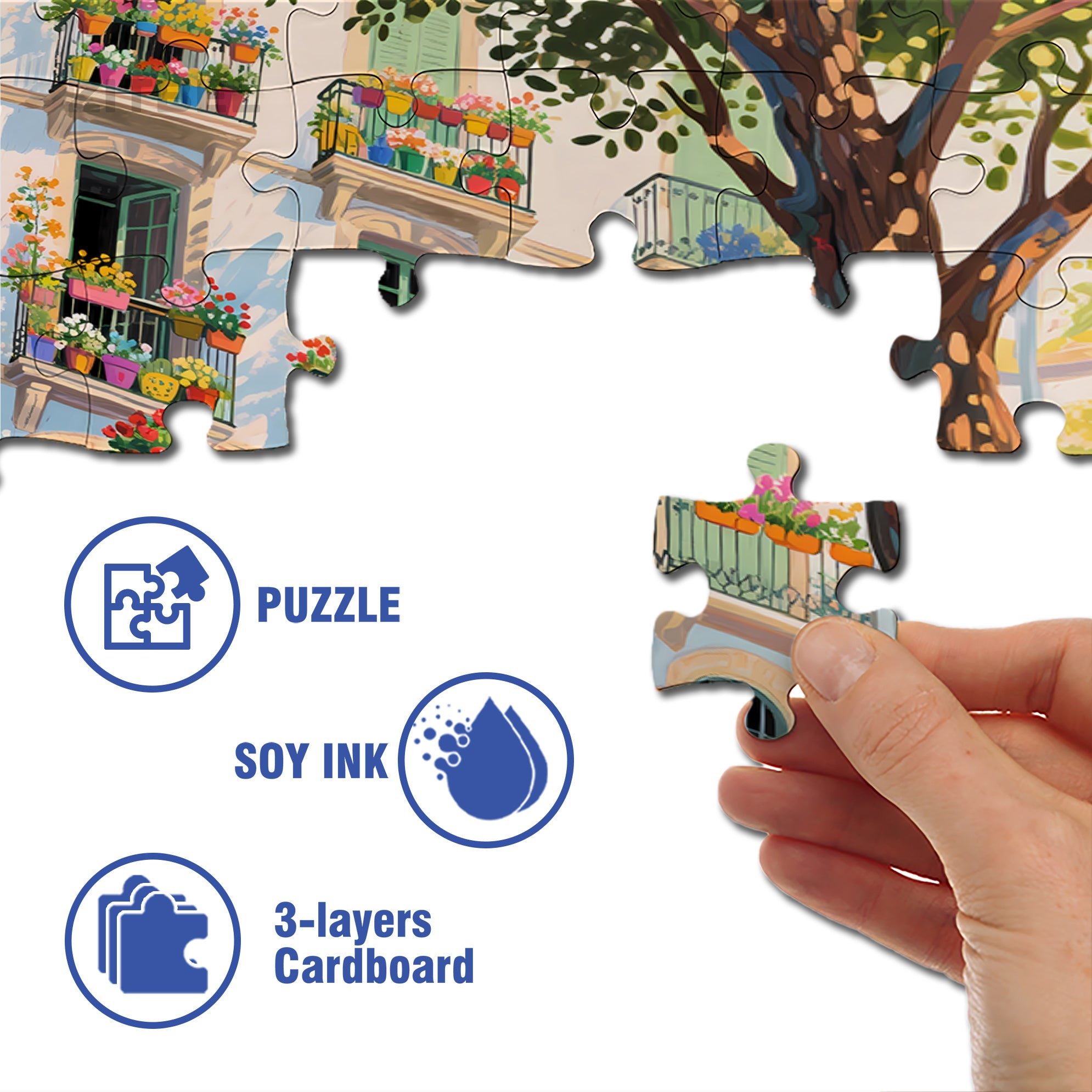 Colorful Courtyard 500pcs/1000pcs Jigsaw Puzzle, Scratch-Resistant, Paper Material, Interactive Family Game & Brain-Boosting DIY Decor, Perfect for Halloween, Christmas & New Year Gifts, Family Puzzle Game
