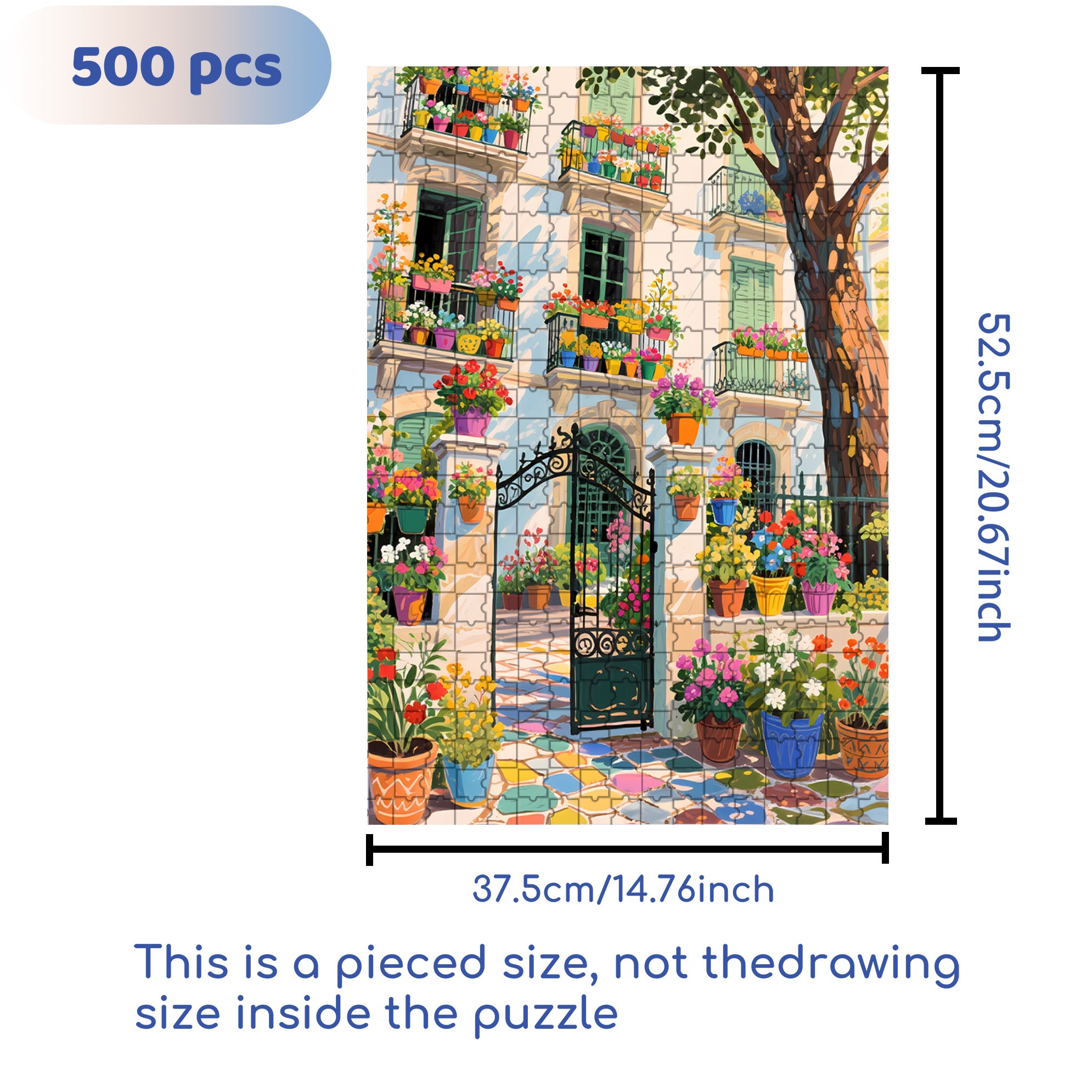 Colorful Courtyard 500pcs/1000pcs Jigsaw Puzzle, Scratch-Resistant, Paper Material, Interactive Family Game & Brain-Boosting DIY Decor, Perfect for Halloween, Christmas & New Year Gifts, Family Puzzle Game
