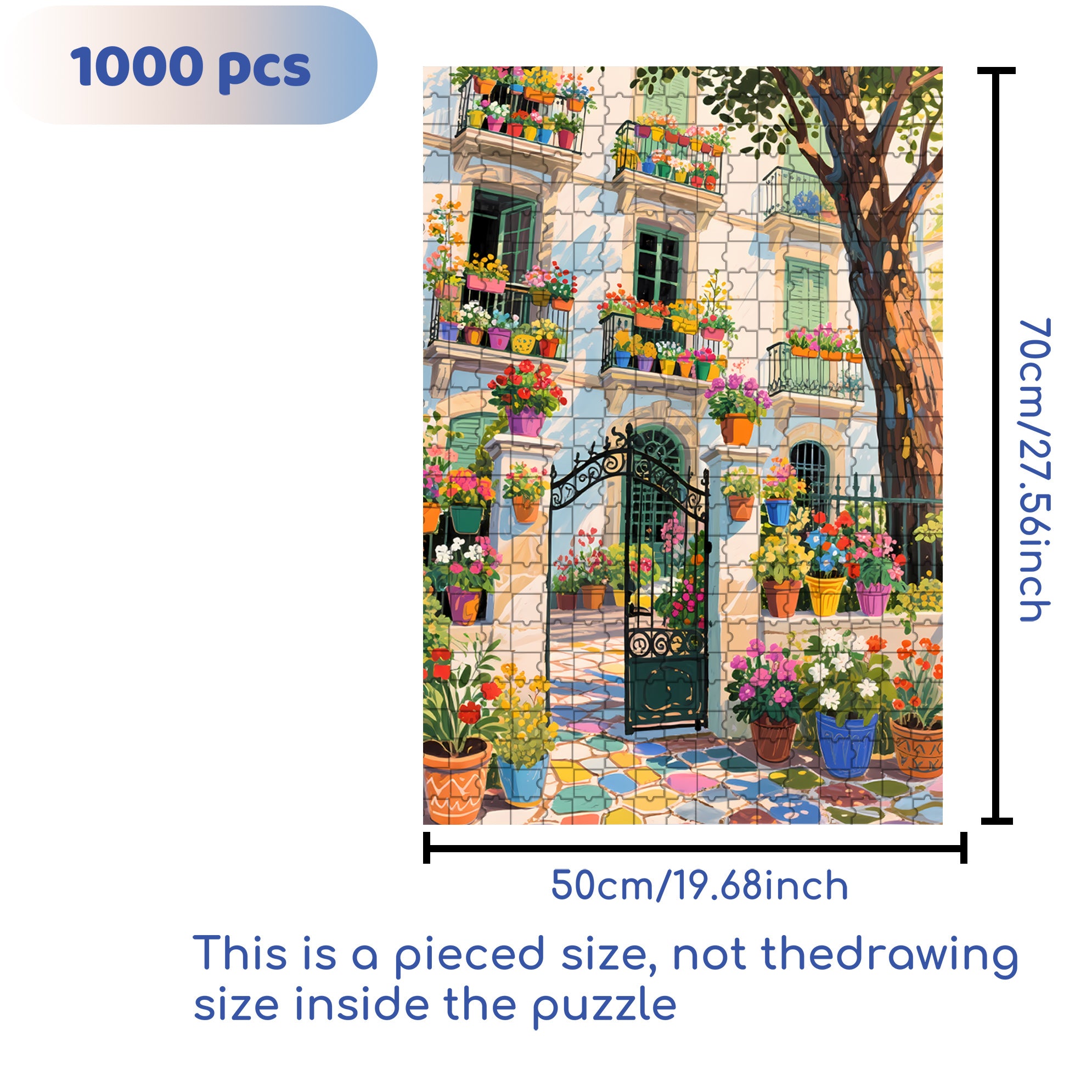 Colorful Courtyard 500pcs/1000pcs Jigsaw Puzzle, Scratch-Resistant, Paper Material, Interactive Family Game & Brain-Boosting DIY Decor, Perfect for Halloween, Christmas & New Year Gifts, Family Puzzle Game