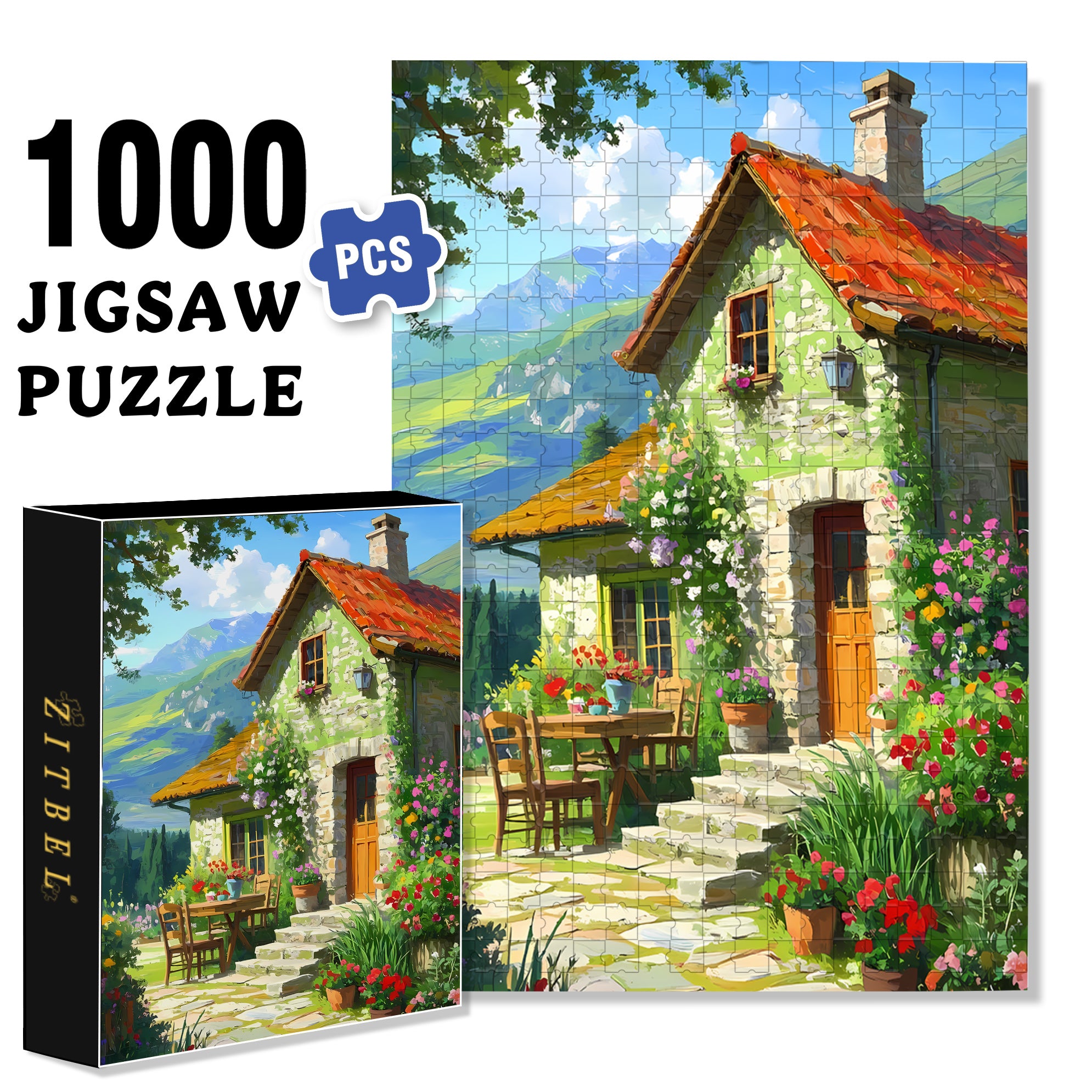 Country Cottage 500pcs/1000pcs Jigsaw Puzzle, Scratch-Resistant, Paper Material, Interactive Family Game & Brain-Boosting DIY Decor, Perfect for Halloween, Christmas & New Year Gifts, Family Puzzle Game