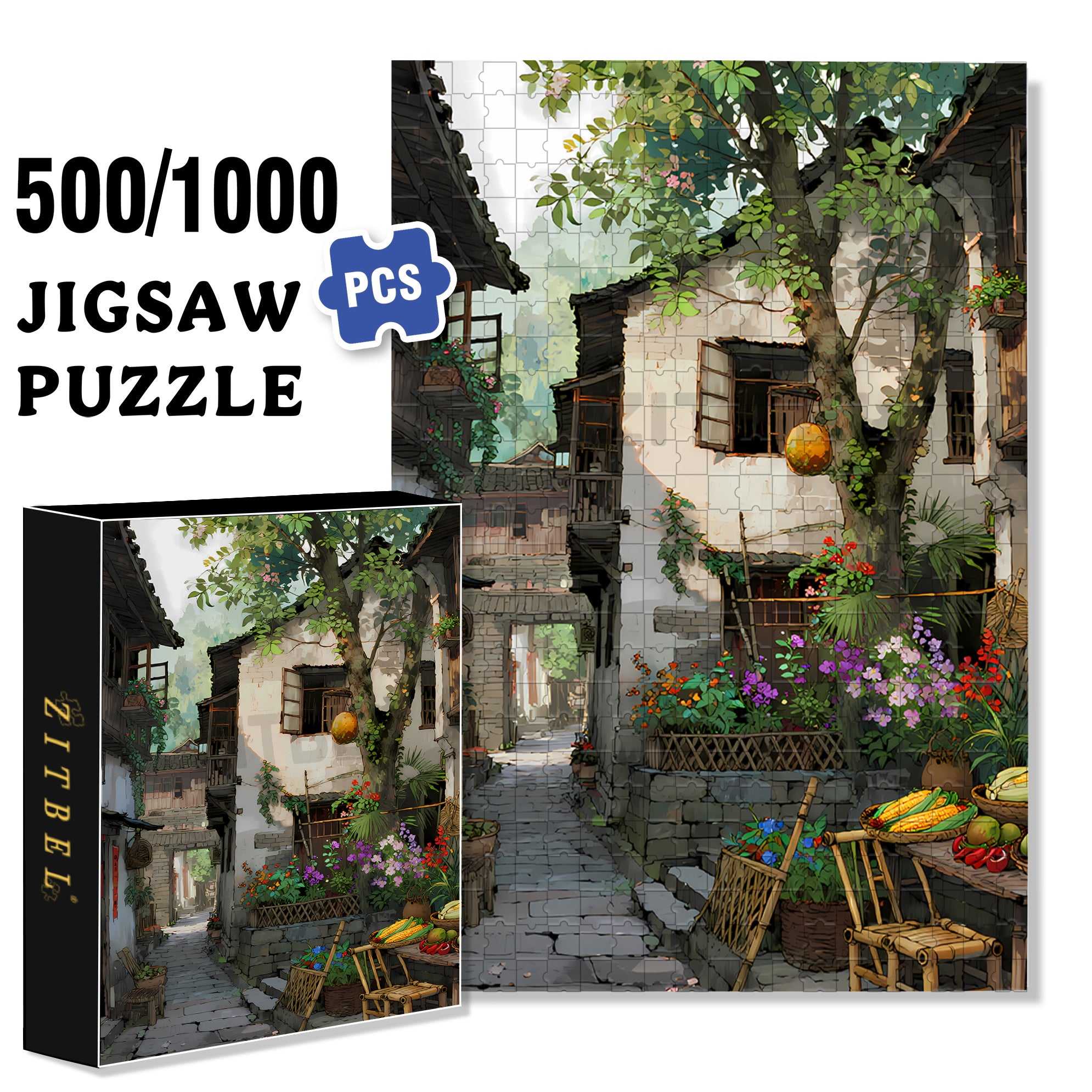 Courtyard 500pcs/1000pcs Jigsaw Puzzle, Scratch-Resistant, Paper Material, Interactive Family Game & Brain-Boosting DIY Decor, Perfect for Halloween, Christmas & New Year Gifts, Family Puzzle Game