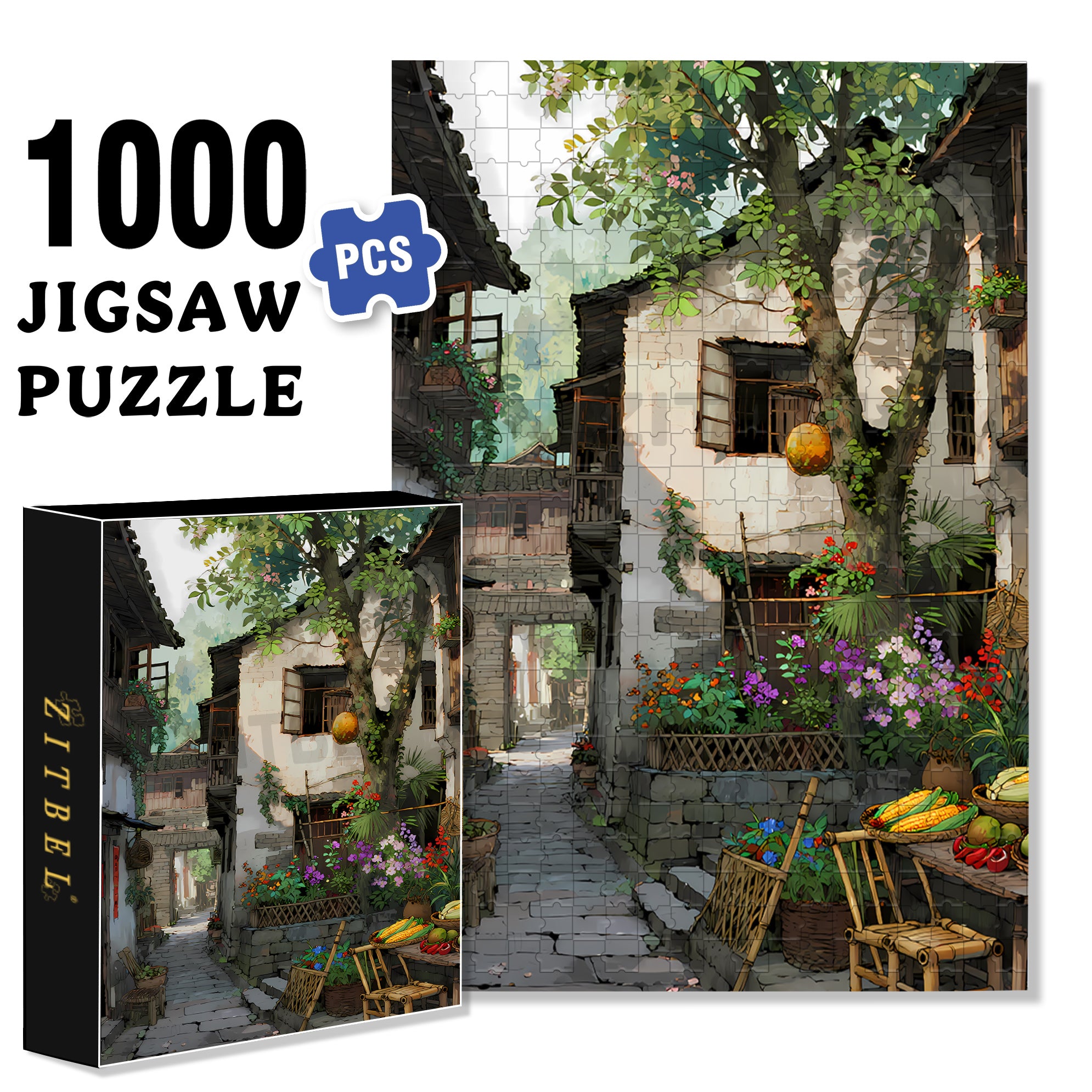 Courtyard 500pcs/1000pcs Jigsaw Puzzle, Scratch-Resistant, Paper Material, Interactive Family Game & Brain-Boosting DIY Decor, Perfect for Halloween, Christmas & New Year Gifts, Family Puzzle Game