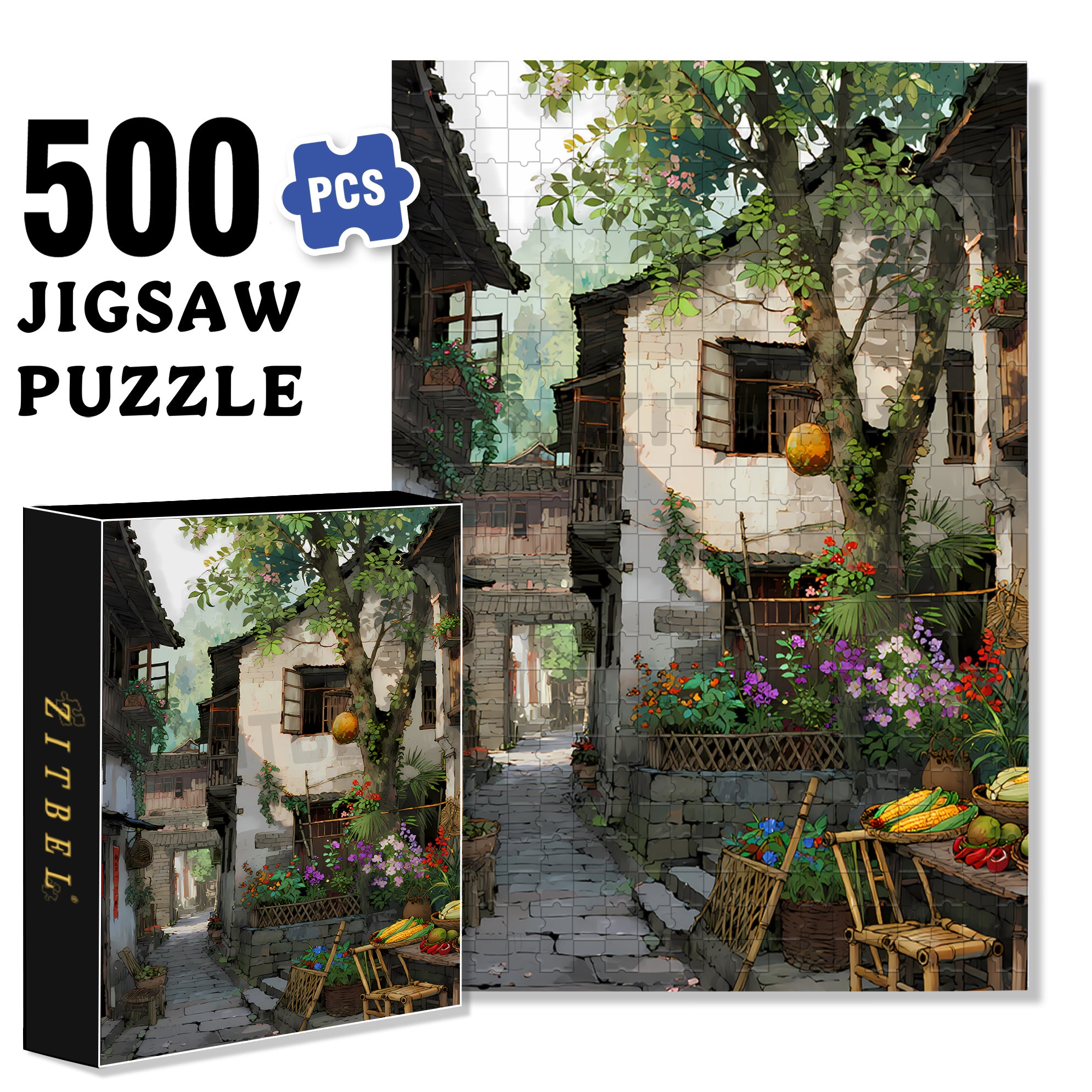 Courtyard 500pcs/1000pcs Jigsaw Puzzle, Scratch-Resistant, Paper Material, Interactive Family Game & Brain-Boosting DIY Decor, Perfect for Halloween, Christmas & New Year Gifts, Family Puzzle Game
