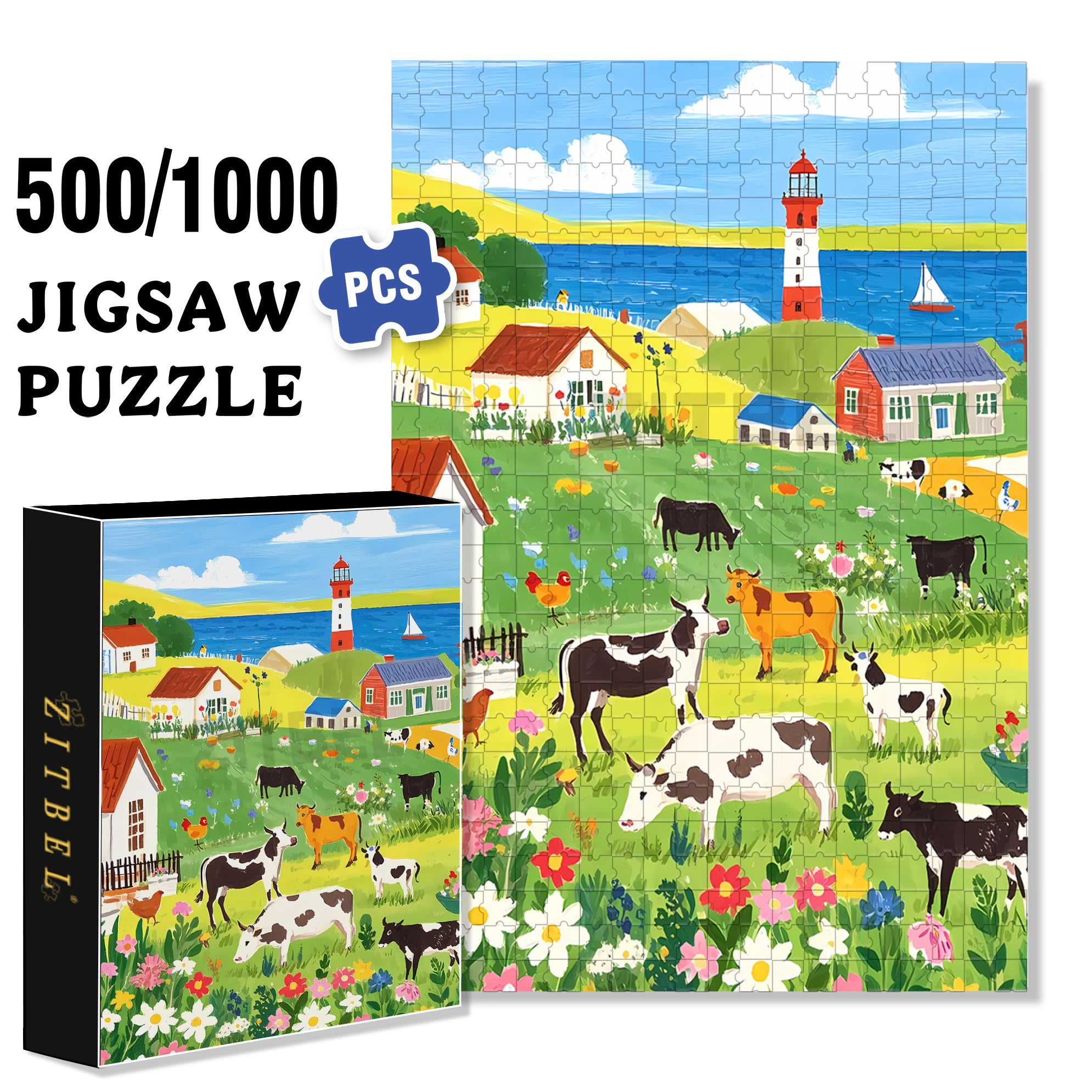 Cow 500pcs/1000pcs Jigsaw Puzzle, Scratch-Resistant, Paper Material, Interactive Family Game & Brain-Boosting DIY Decor, Perfect for Halloween, Christmas & New Year Gifts, Family Puzzle Game