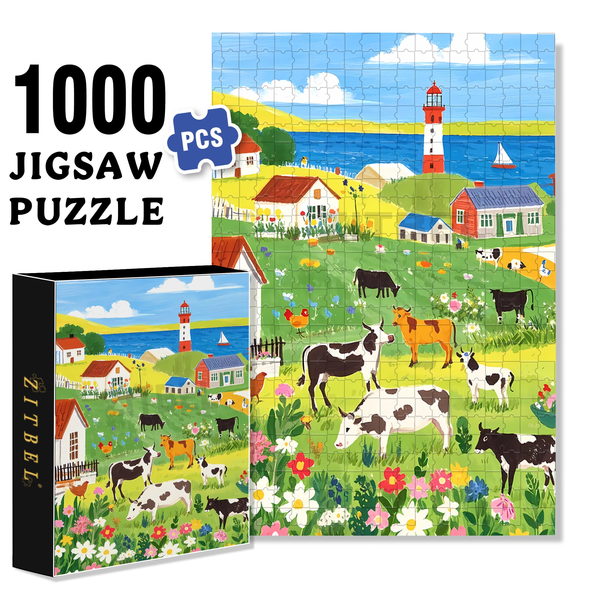 Cow 500pcs/1000pcs Jigsaw Puzzle, Scratch-Resistant, Paper Material, Interactive Family Game & Brain-Boosting DIY Decor, Perfect for Halloween, Christmas & New Year Gifts, Family Puzzle Game
