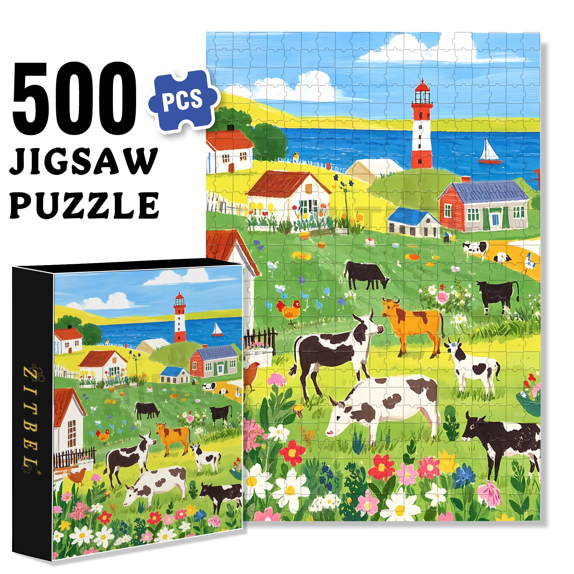 Cow 500pcs/1000pcs Jigsaw Puzzle, Scratch-Resistant, Paper Material, Interactive Family Game & Brain-Boosting DIY Decor, Perfect for Halloween, Christmas & New Year Gifts, Family Puzzle Game