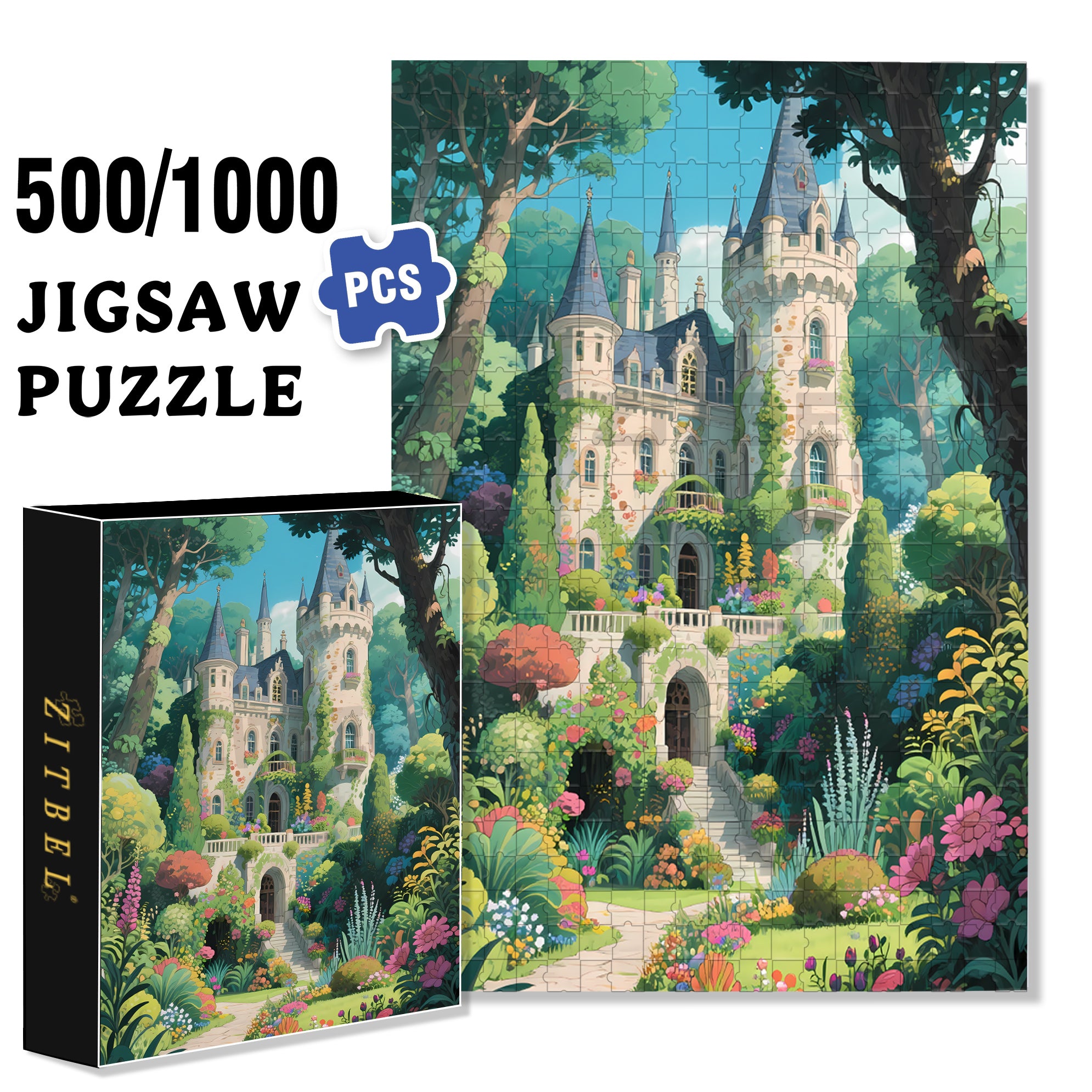Forest Castle2 500pcs/1000pcs Jigsaw Puzzle, Scratch-Resistant, Paper Material, Interactive Family Game & Brain-Boosting DIY Decor, Perfect for Halloween, Christmas & New Year Gifts, Family Puzzle Game