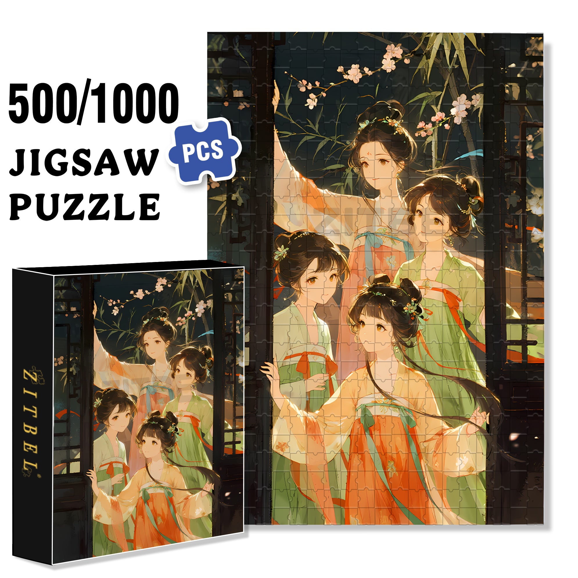 Four Beauties 500pcs/1000pcs Jigsaw Puzzle, Scratch-Resistant, Paper Material, Interactive Family Game & Brain-Boosting DIY Decor, Perfect for Halloween, Christmas & New Year Gifts, Family Puzzle Game