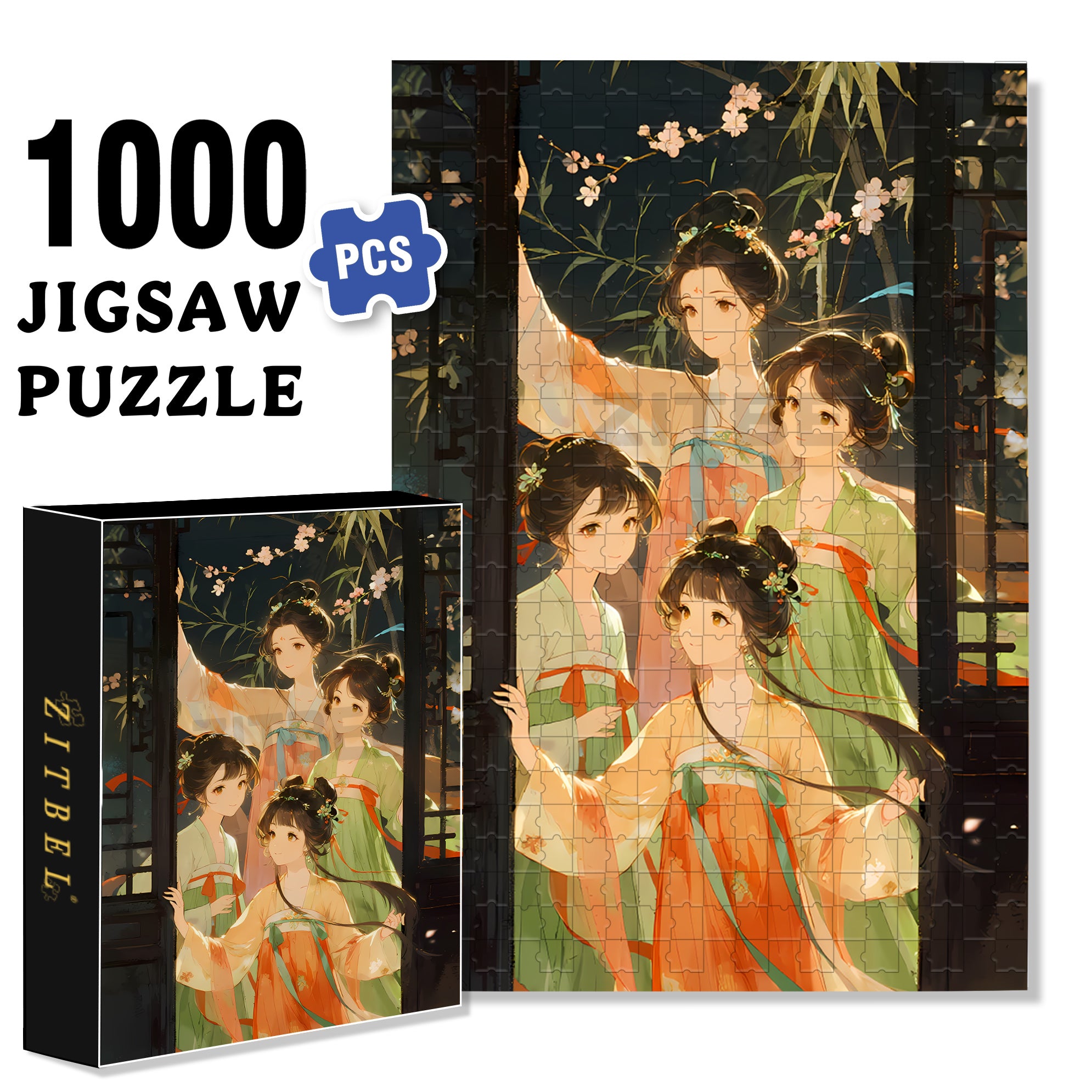 Four Beauties 500pcs/1000pcs Jigsaw Puzzle, Scratch-Resistant, Paper Material, Interactive Family Game & Brain-Boosting DIY Decor, Perfect for Halloween, Christmas & New Year Gifts, Family Puzzle Game