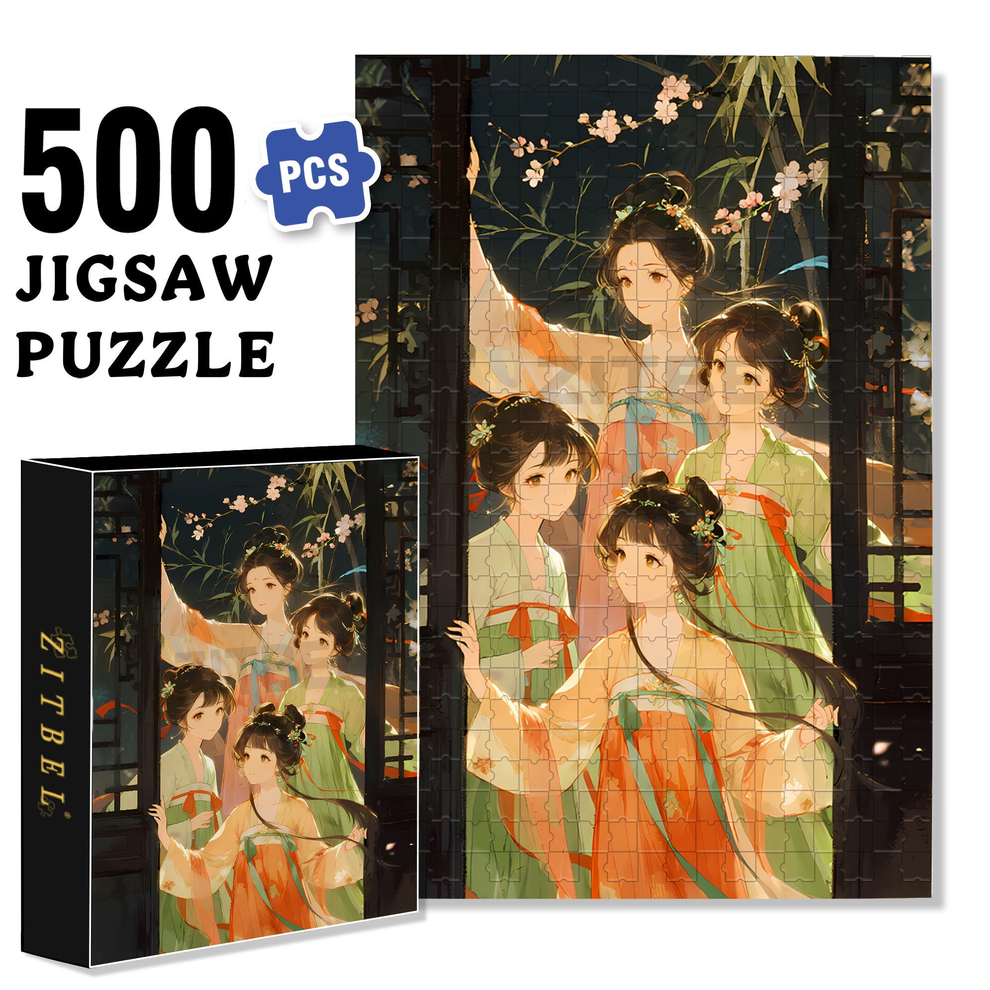 Four Beauties 500pcs/1000pcs Jigsaw Puzzle, Scratch-Resistant, Paper Material, Interactive Family Game & Brain-Boosting DIY Decor, Perfect for Halloween, Christmas & New Year Gifts, Family Puzzle Game