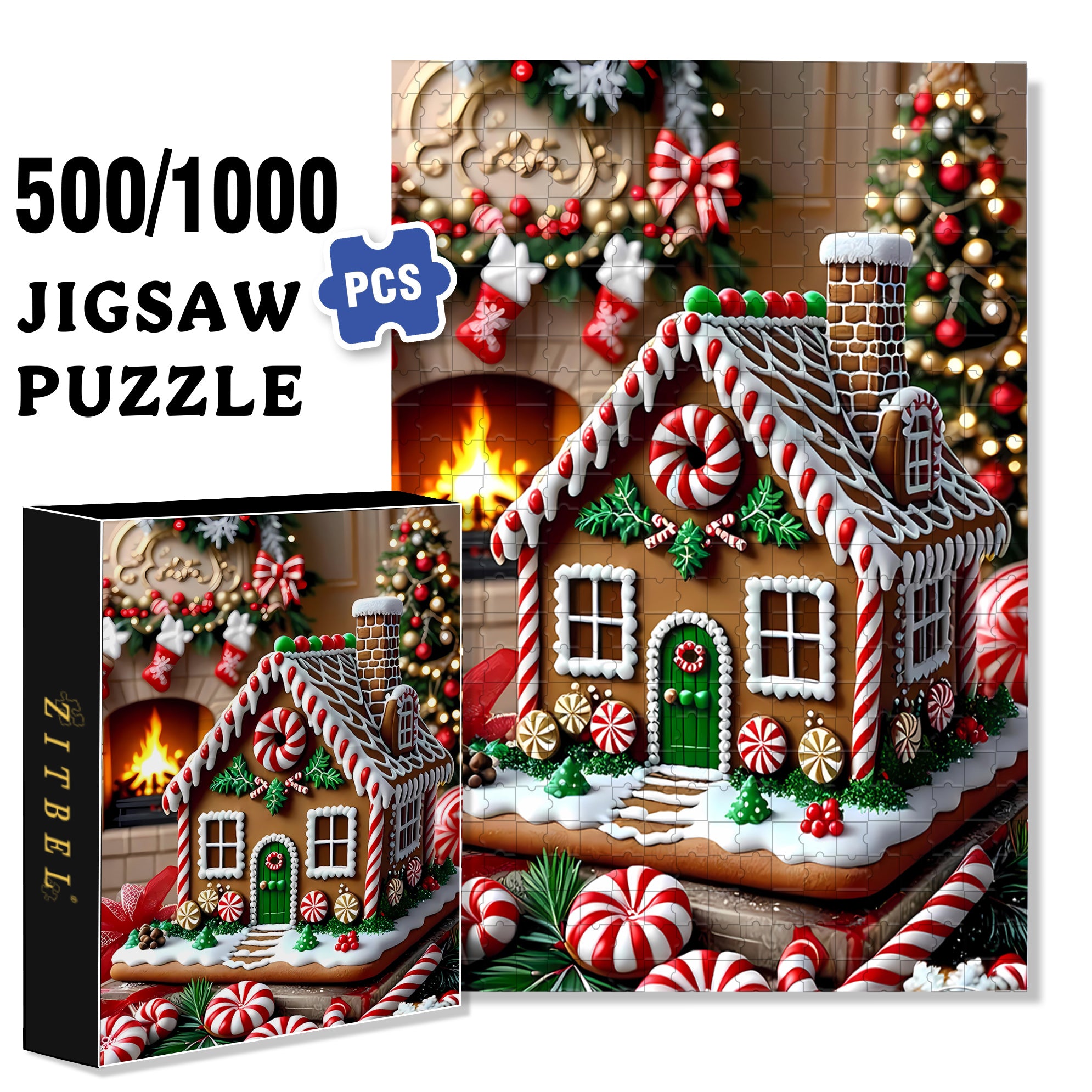 Gingerbread House 500pcs/1000pcs Jigsaw Puzzle, Scratch-Resistant, Paper Material, Interactive Family Game & Brain-Boosting DIY Decor, Perfect for Halloween, Christmas & New Year Gifts, Family Puzzle Game